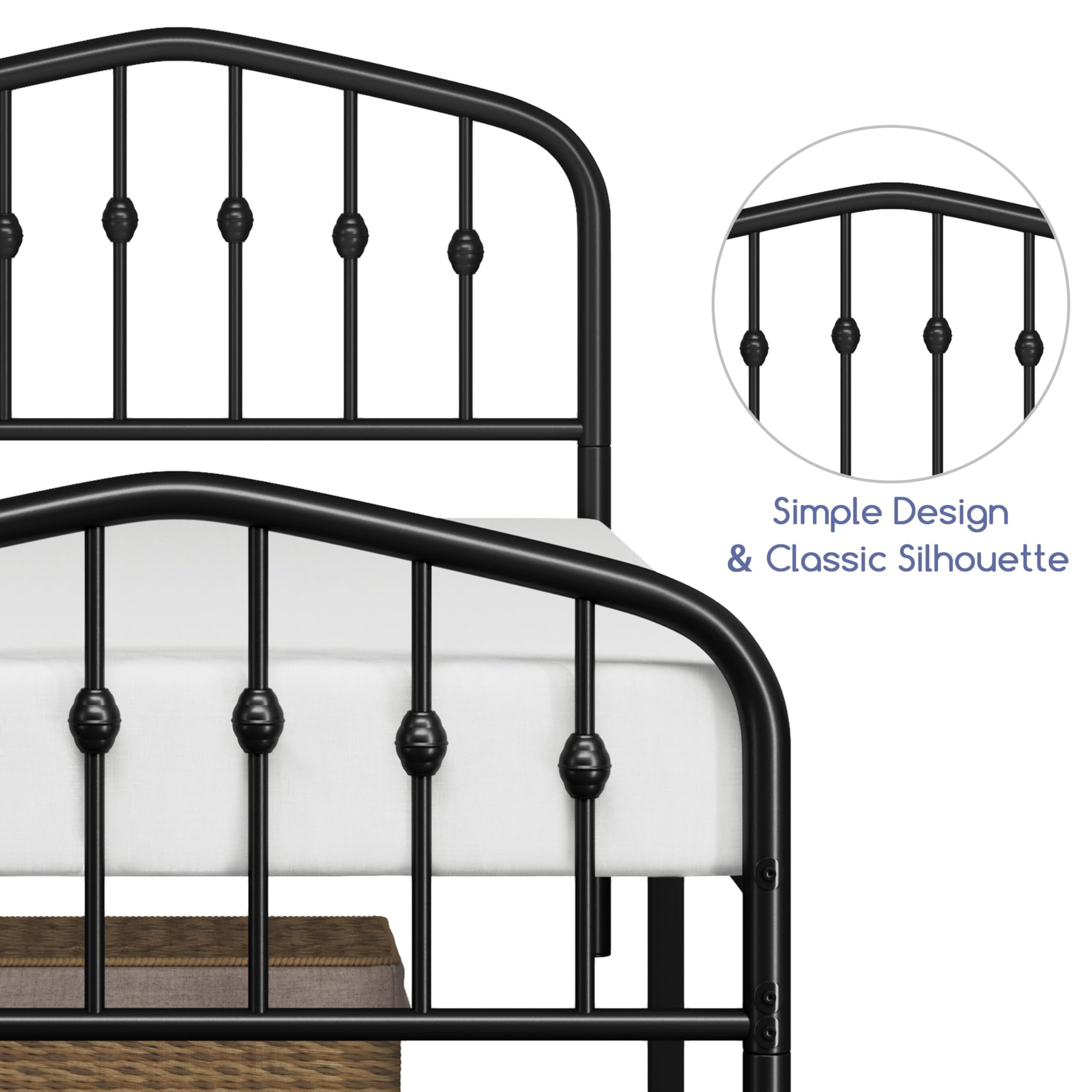 Yaheetech Twin Metal Bed Frame with Victorian Wrought Iron Headboard & Footboard - Easy Assembly, No Box Spring Required, Black Twin Size Bed - Perfect for Guest Rooms, Dorms & Victorian-Style Bedrooms