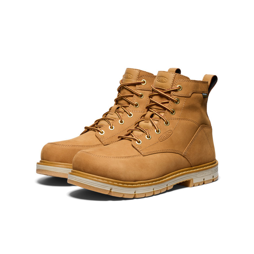 Men's San Jose 6 Waterproof 90° Heel Work Boot with Aluminum Toe - Bistre/Gum - Slip Resistant Safety Shoes for Construction, Warehouse & Outdoor Work