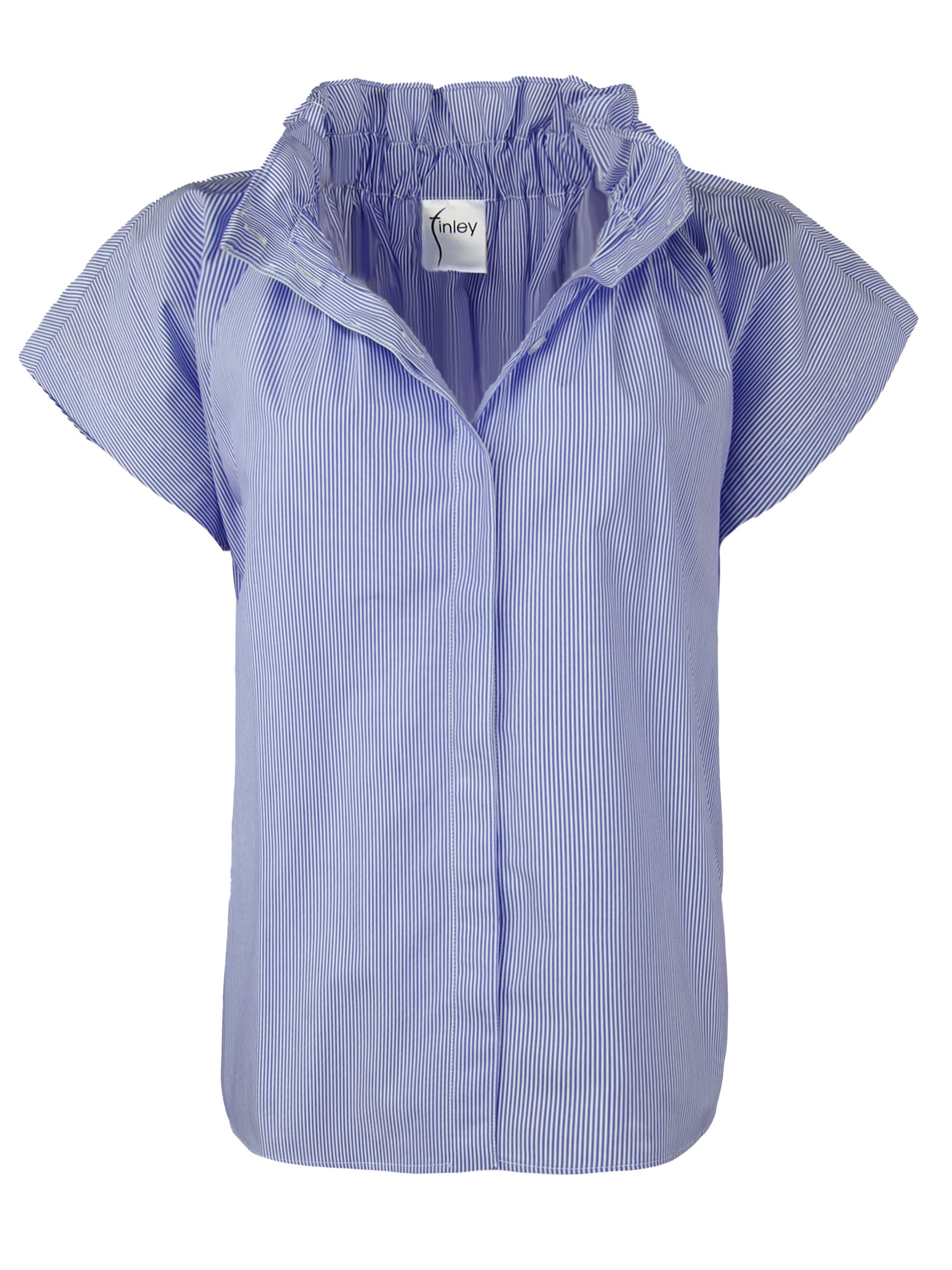 GAMEDAY! Jenny Top Blue Stripe 100% Cotton Poplin Shirt - Perfect for Casual Outings, Beach Days & Summer Fashion