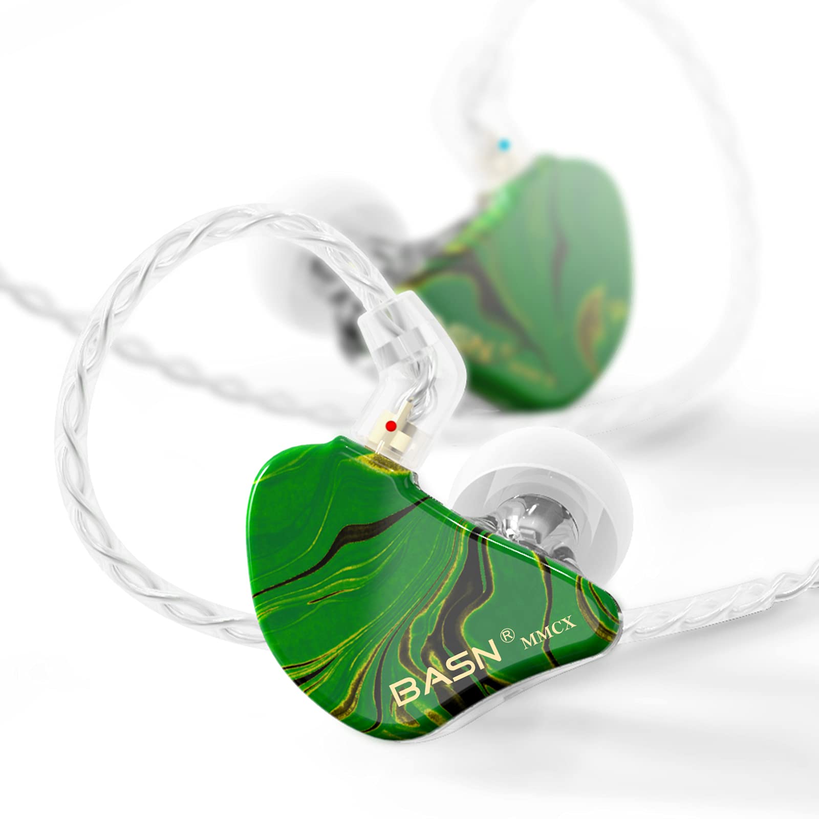 BASN MMCX In-Ear Monitors with Sound Isolation - Triple Driver HiFi Stereo IEM Headphones for Musicians, Detachable Upgraded Cable (Forest Green) - Perfect for Studio Recording, Live Performance & Audiophile Listening