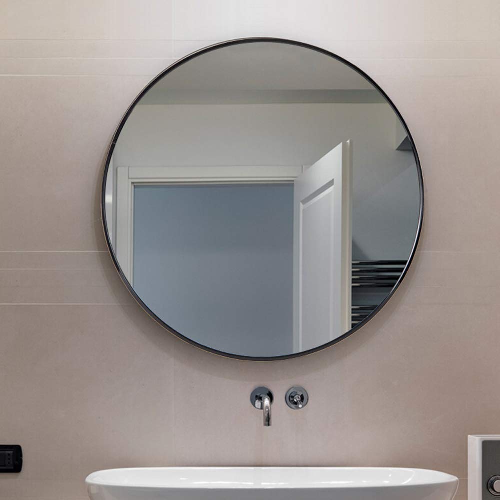 Black Round Aluminum Alloy Wall Mirror - Modern European Thin Frame Bathroom Makeup Mirror for Toilet, Entrance & Salon (30x30, 40x40, 50x50, 60x60cm) - Perfect for Vanity, Dressing Room & Home Decor
