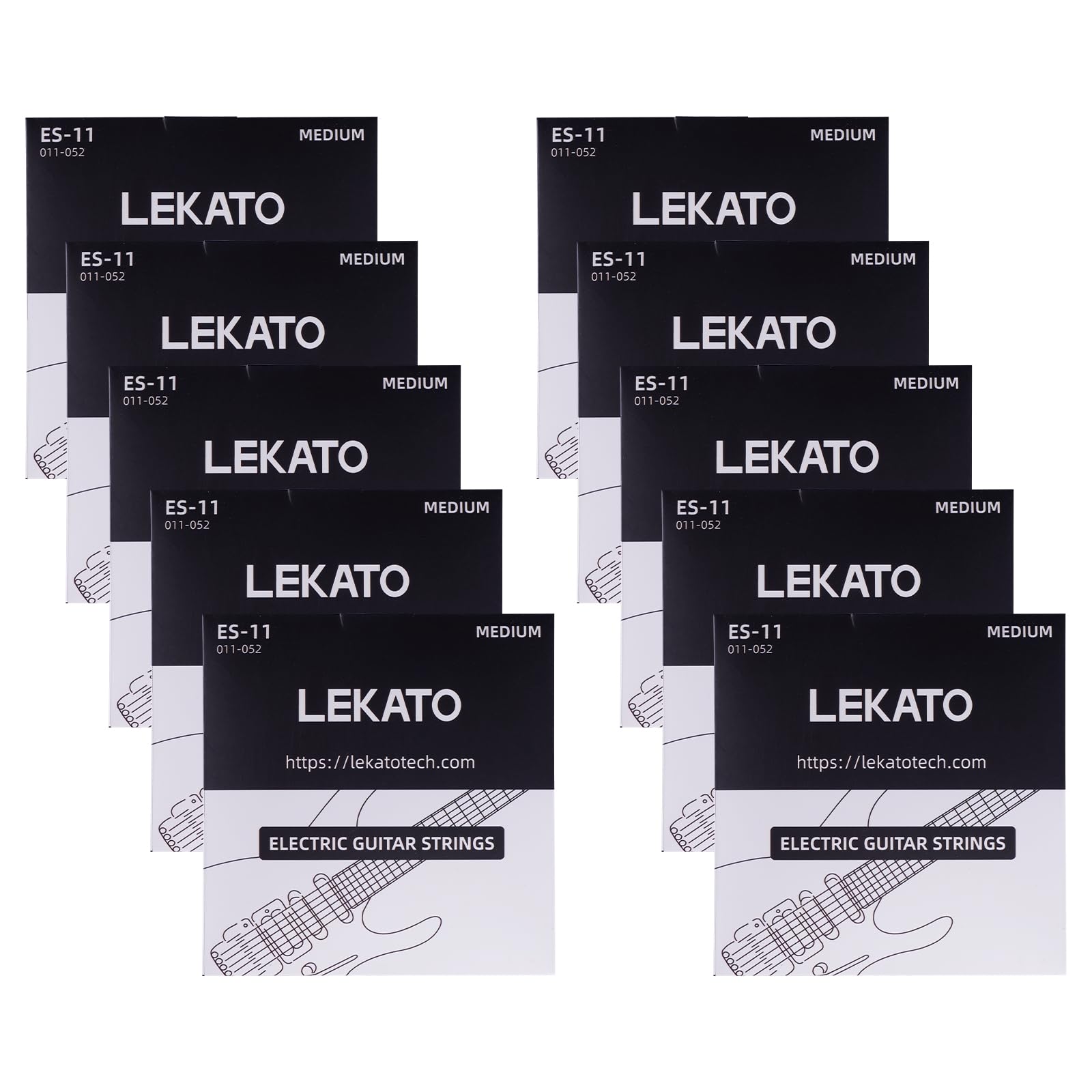 LEKATO 10-Pack Nickel Plated Steel Coated Electric Guitar Strings (11-52 Gauge) with Ball End - Premium Hex Steel Strings for Rock, Blues & Metal Performances - Perfect for Stage, Studio & Practice Sessions