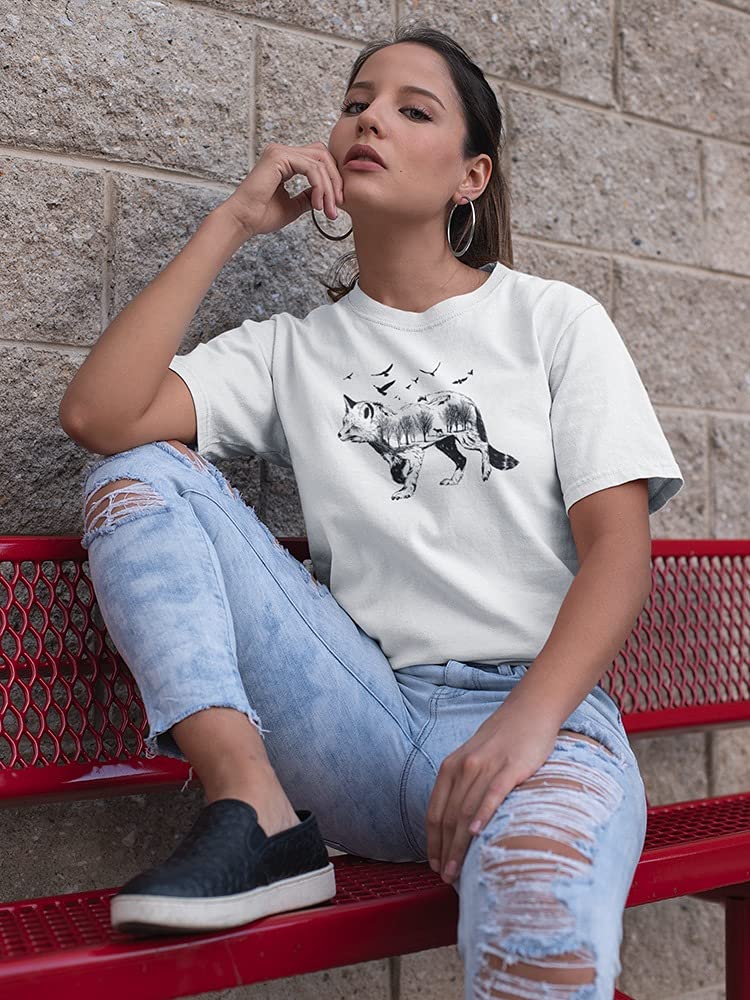 Women's Fox Sketch T-Shirt - Beautiful Landscape Art Print Tee for Casual Wear, Outdoor Adventures & Nature Lovers