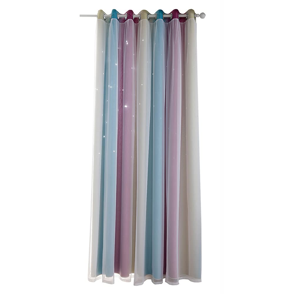 Irishom Star Blackout Curtains for Bedroom - Kids & Girls Room Decor, Colorful Double Layer Window Drapes with Star Pattern (1 Panel) - Perfect for Nursery, Living Room & Home Theater Light Blocking