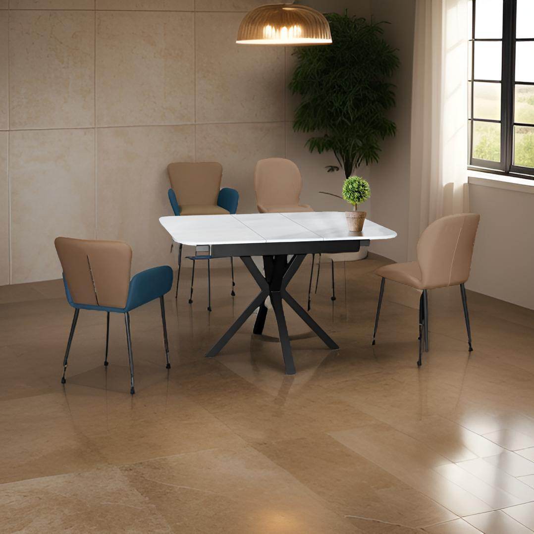Heiwa Extendable Dining Table with Crystalized Stone Top - Modern Expandable Kitchen Table for Small Spaces, Dinner Parties & Family Gatherings