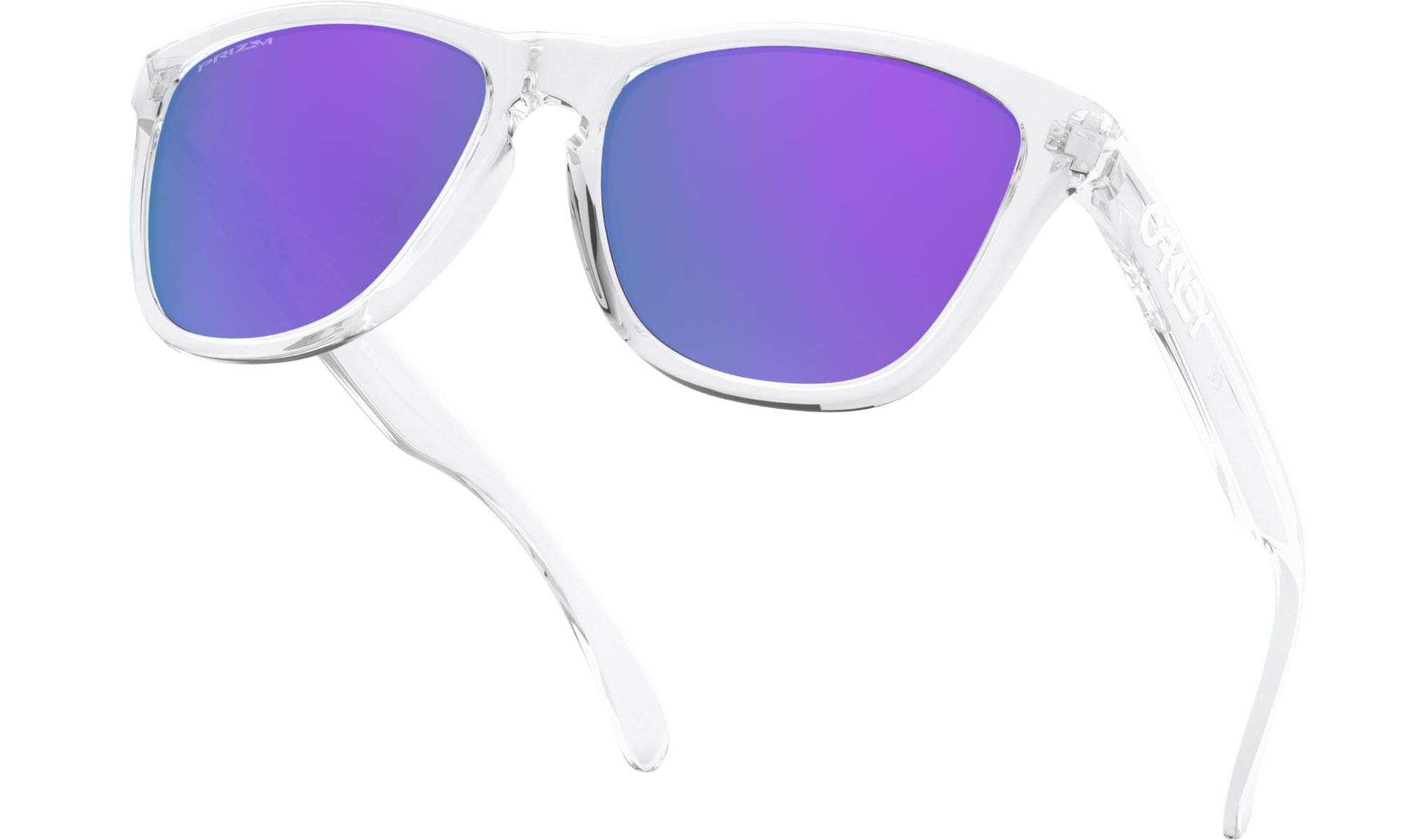 Oakley Frogskins Polarized Sunglasses - Polished Clear Frame with Prizm Violet Lens + Free Sticker | UV Protection for Outdoor Sports & Casual Wear