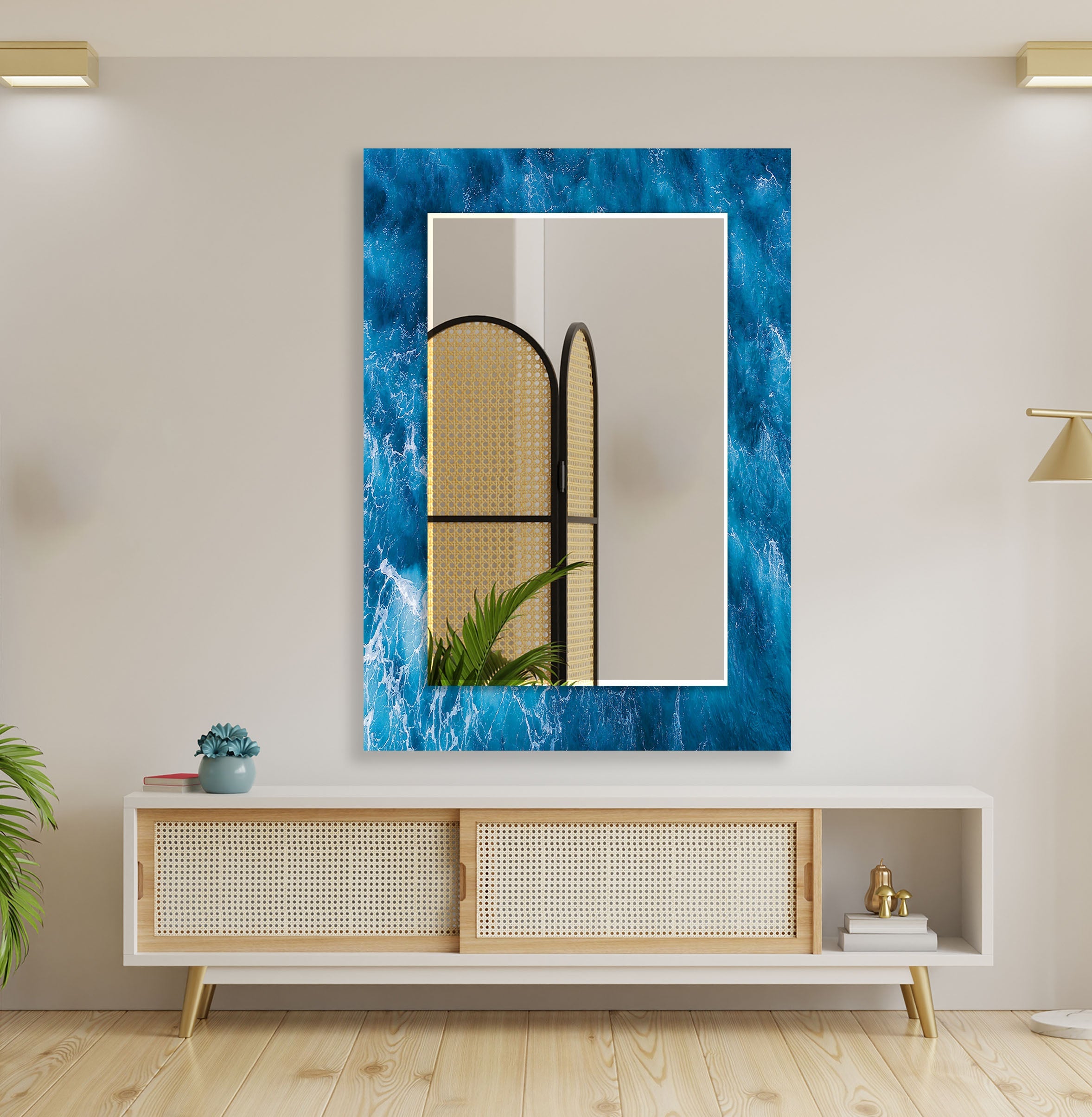Blue Ocean Wave Wall Mirror - Coastal Decor for Bathroom, Bedroom & Living Room - Stylish Nautical Home Accent for Beach House & Seaside Themed Interiors