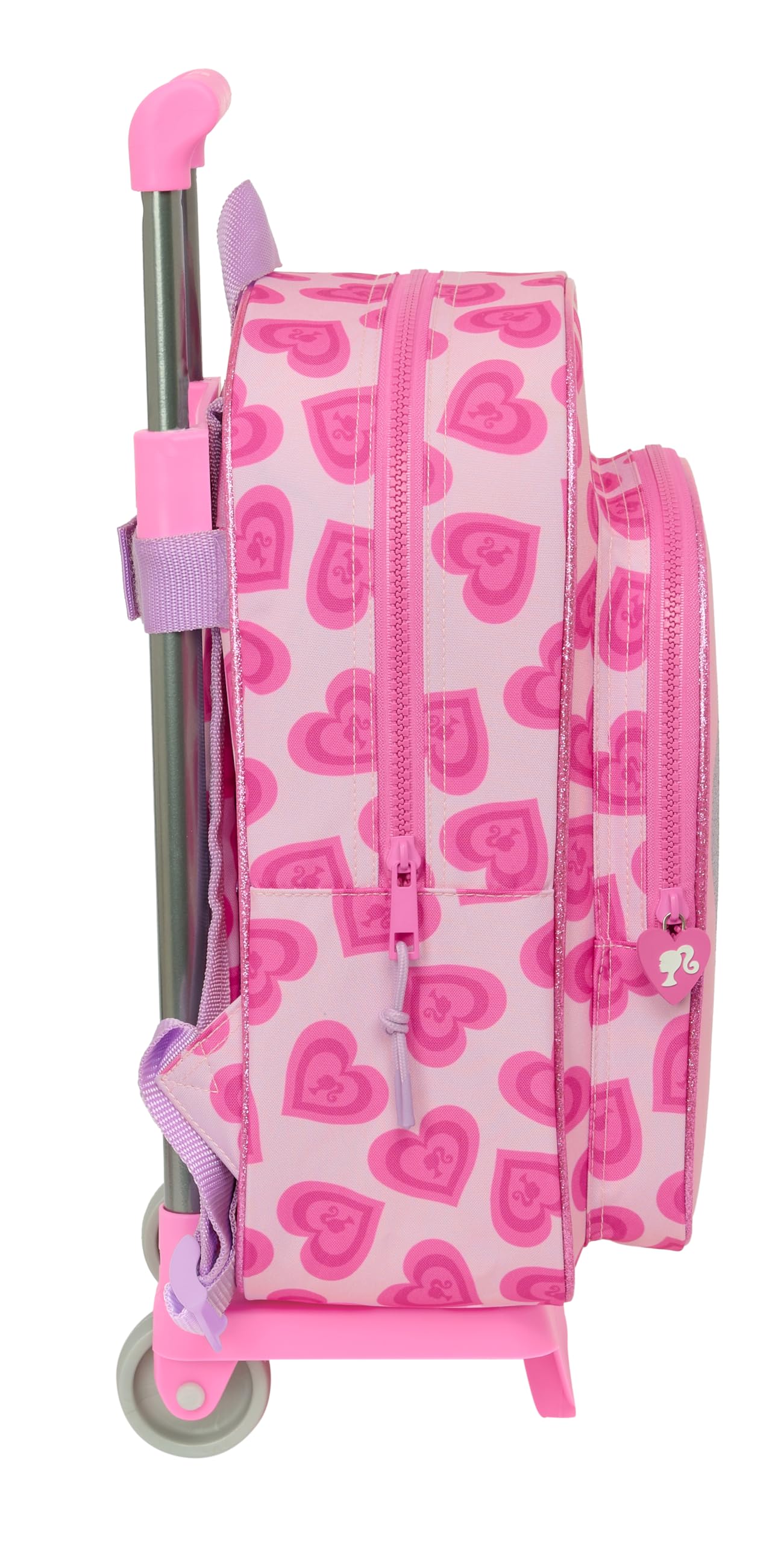 Barbie Love Backpack with Trolley Wheels - Pink Kids Travel Backpack for School, Airplane & Vacation - Adjustable Shoulder Straps & Durable Design