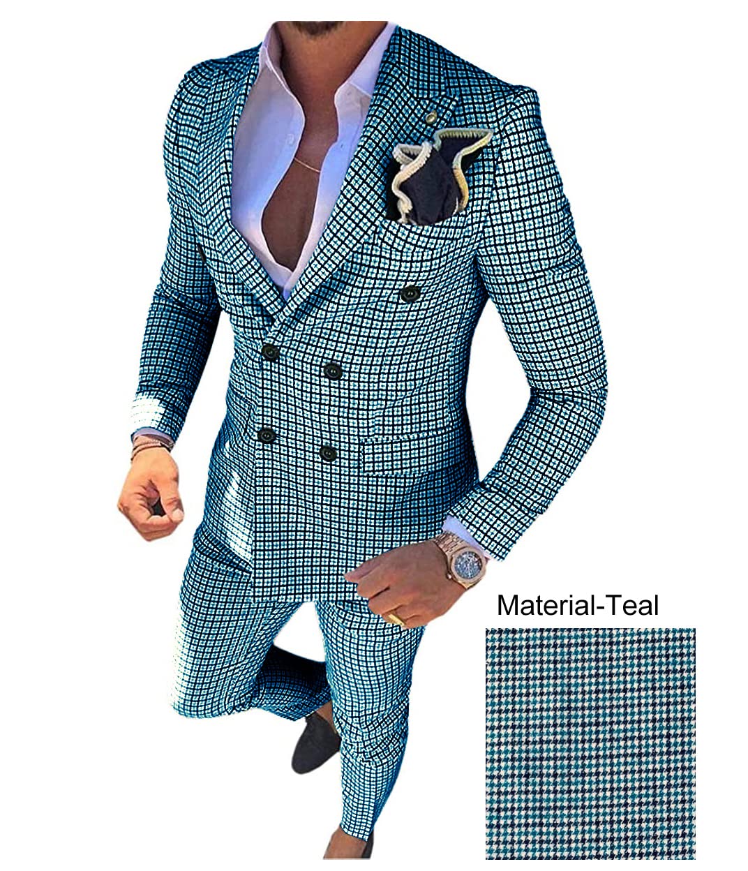 Men's Slim Fit Double Breasted Plaid Suit Set (Blazer & Pants) - Wedding Groomsmen & Formal Occasions | Business, Party & Special Events Attire