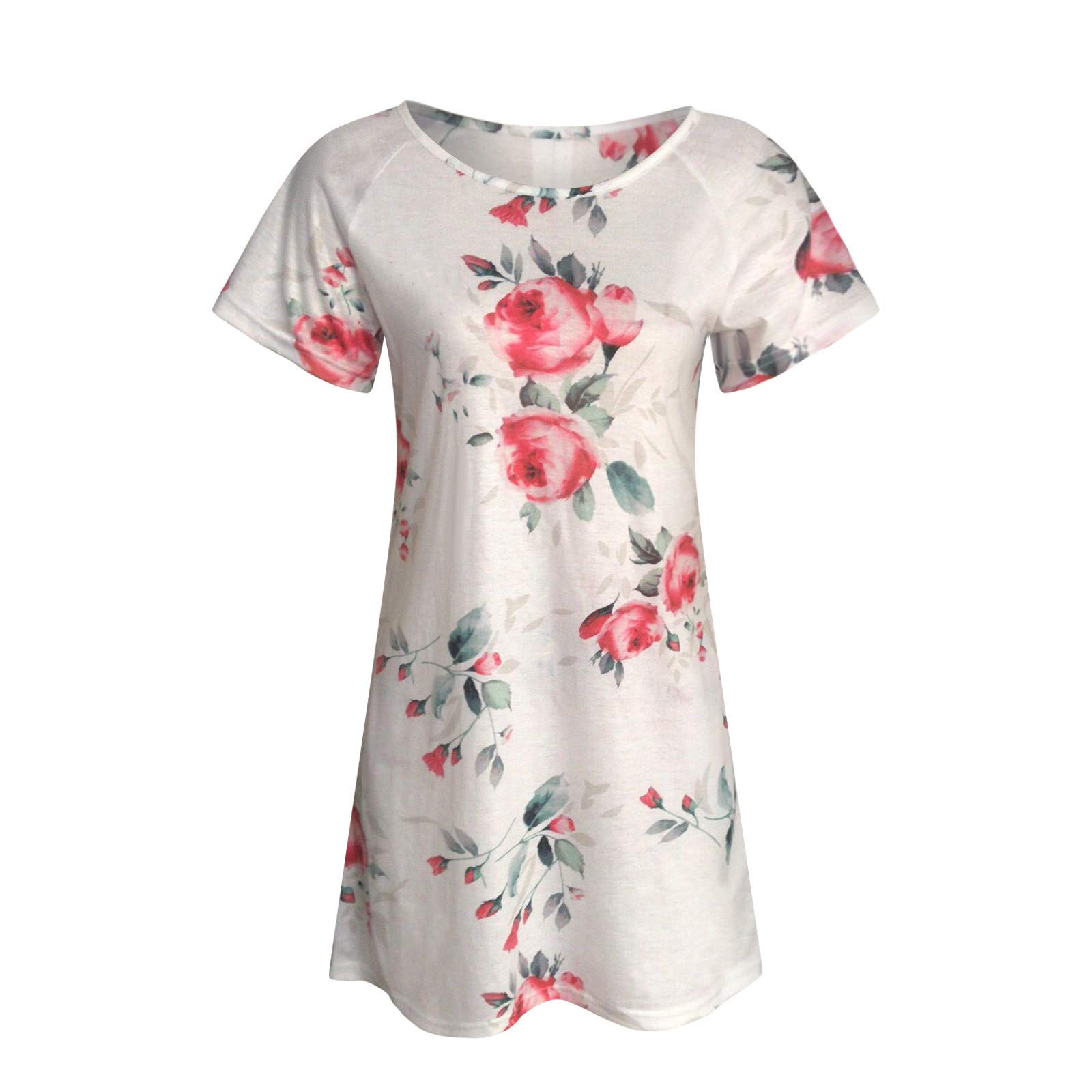 Floral Print Summer Dress for Women - Short Sleeve Crewneck Mini Dress with Pocket | Breathable & Comfortable Casual Dress | Perfect for Beach, Vacation, and Everyday Wear