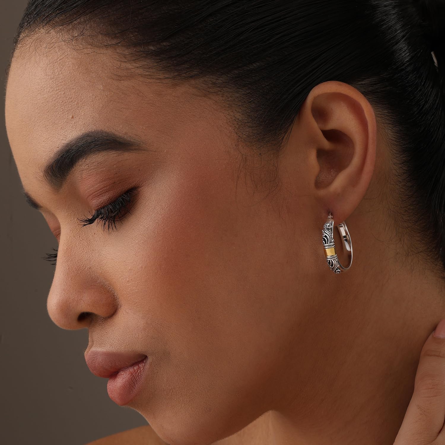 LeCalla 925 Sterling Silver Bali-Style Hoop Earrings - Lightweight Click-Top Italian Antique Design for Women | Perfect for Everyday Wear, Date Nights & Special Occasions
