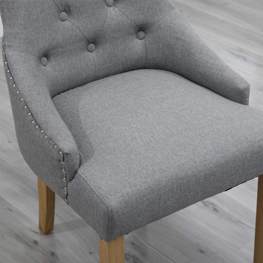 Modern Grey Dining Chairs Set of 6 - Upholstered Kitchen Armchairs with Linen Fabric & Wooden Legs - Button Tufted Nailhead Accent - Perfect for Dining Room, Kitchen Island or Breakfast Nook (6-Piece, Grey)