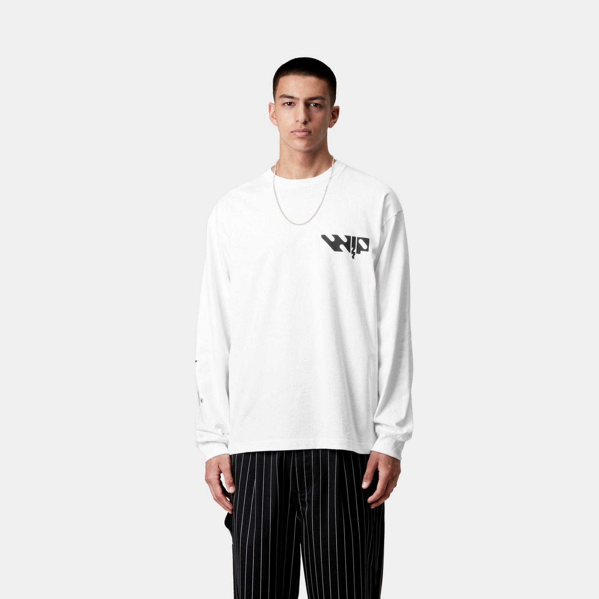 Premium Long Sleeve Industrial Work T-Shirt - Durable Cotton Crewneck (White/Black) | Ideal for Construction, Warehouse & Outdoor Workwear