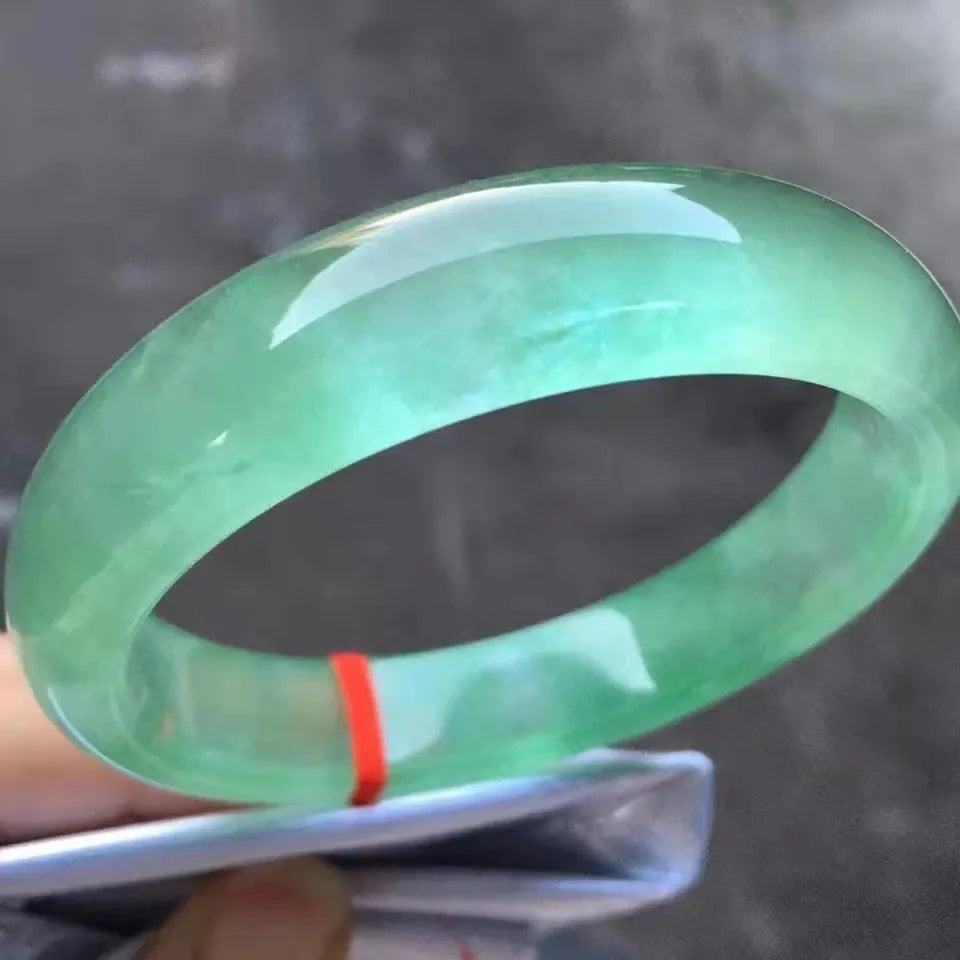 Premium Natural Jadeite Bangle - Handcarved Ice Green Jade Bracelet for Women, Lucky Holiday Gift & Emerald Jewelry Accessories | Perfect for Weddings, Anniversaries, and Spiritual Healing