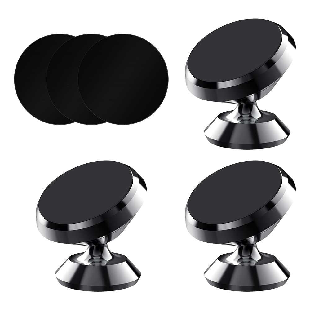 3 Pack Magnetic Phone Car Mount with Strong Adhesive - Heavy Duty Stick-on Phone Holder for Car Dashboard & Windshield - Includes Black Metal Plates for Secure Hands-Free Driving (Perfect for Commuting, Road Trips & GPS Navigation)
