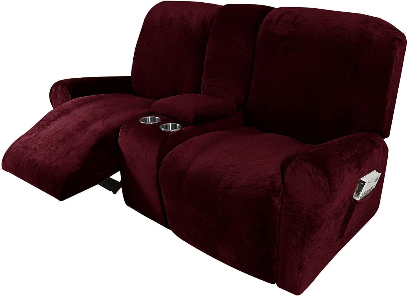 JINWANXI Velvet Recliner Chair Cover - Soft Washable 2-Seat Loveseat Slipcover for Pets & Kids | Wine Red Sofa Protector | Perfect for Living Room, Home Theater & Family Gatherings