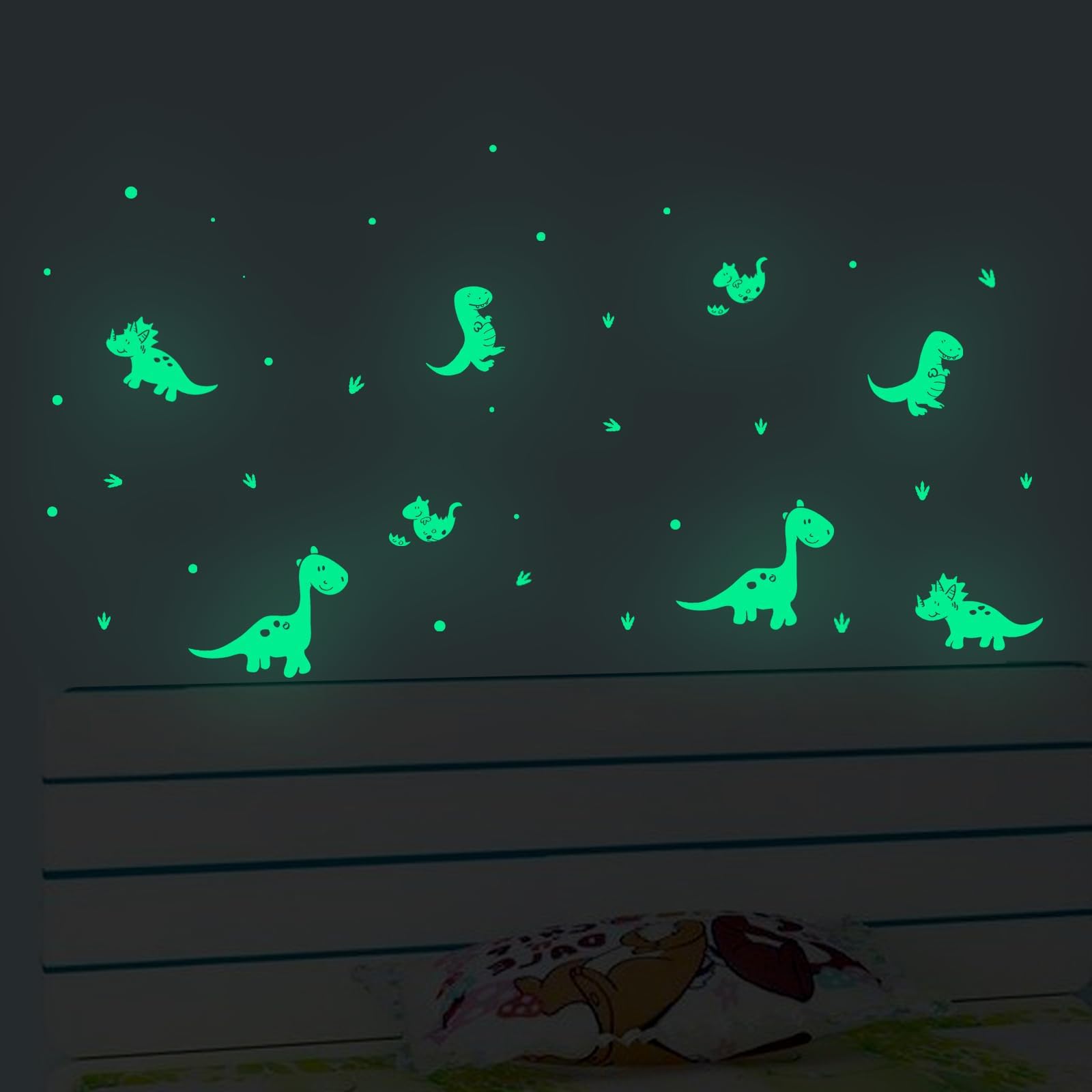 Glow in The Dark Dinosaur Stickers - 2 Pack Kids Room Decor, Wall Decals for Boys Bedroom & Living Room - Perfect for Nighttime Fun and Themed Party Decorations