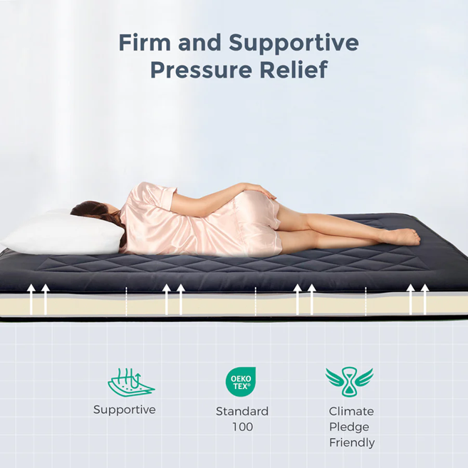 MAXYOYO Padded Japanese Floor Mattress - Black Foldable Roll Up Futon for Bedroom, Guest Room & Travel | Comfortable Floor Sleeping Mat for Adults & Kids