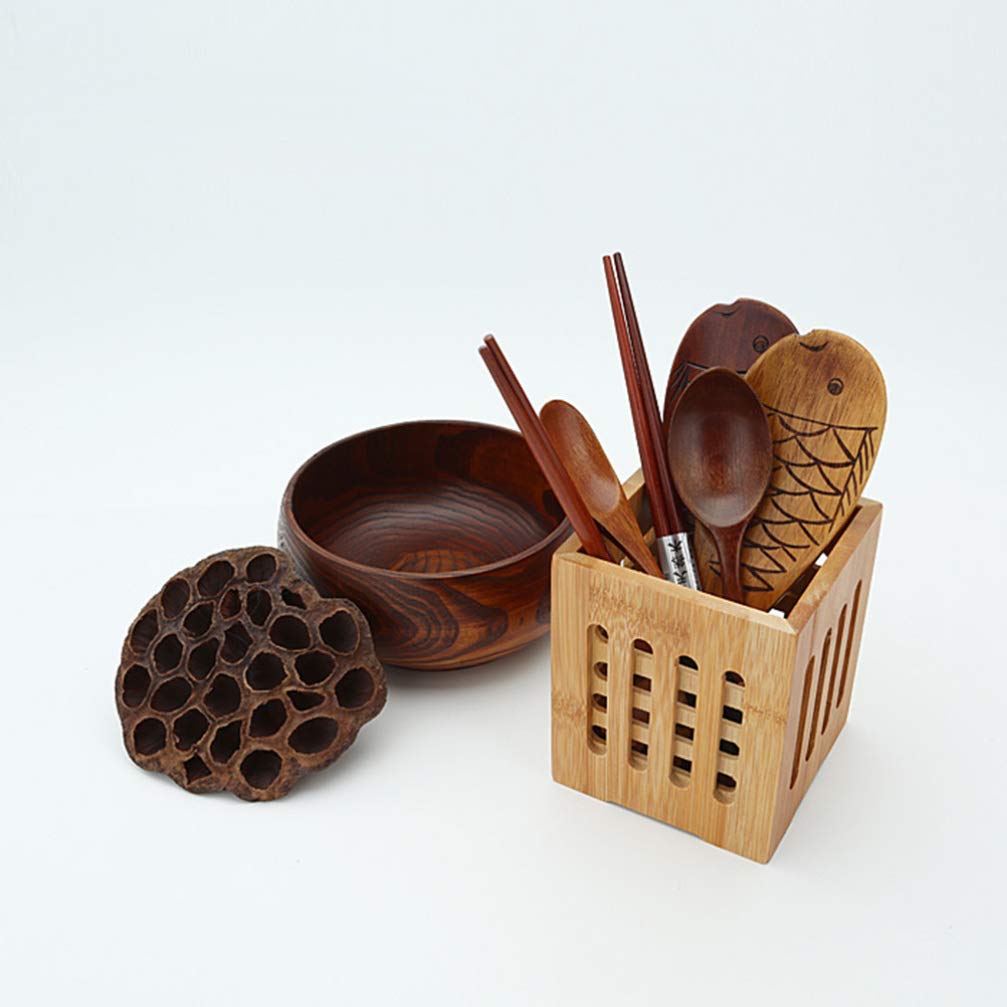 Bamboo Utensil Organizer - Cutlery Holder for Forks, Spoons, Knives & Chopsticks | Kitchen Drawer & Countertop Storage Solution