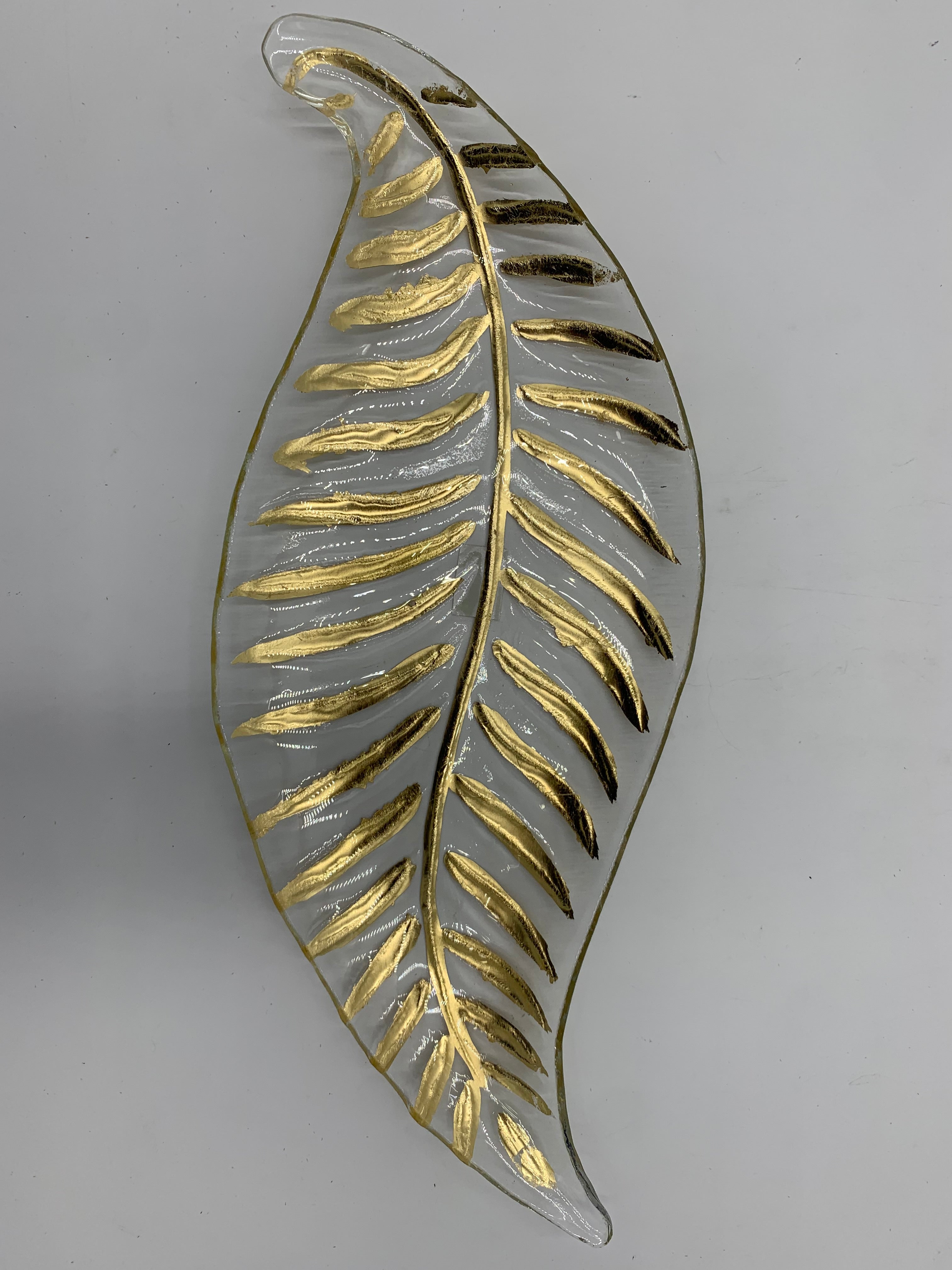 19x8 Inch Gold Glass Leaf-Shaped Plate - Elegant Serving Dish for Dinner Parties, Weddings & Home Decor