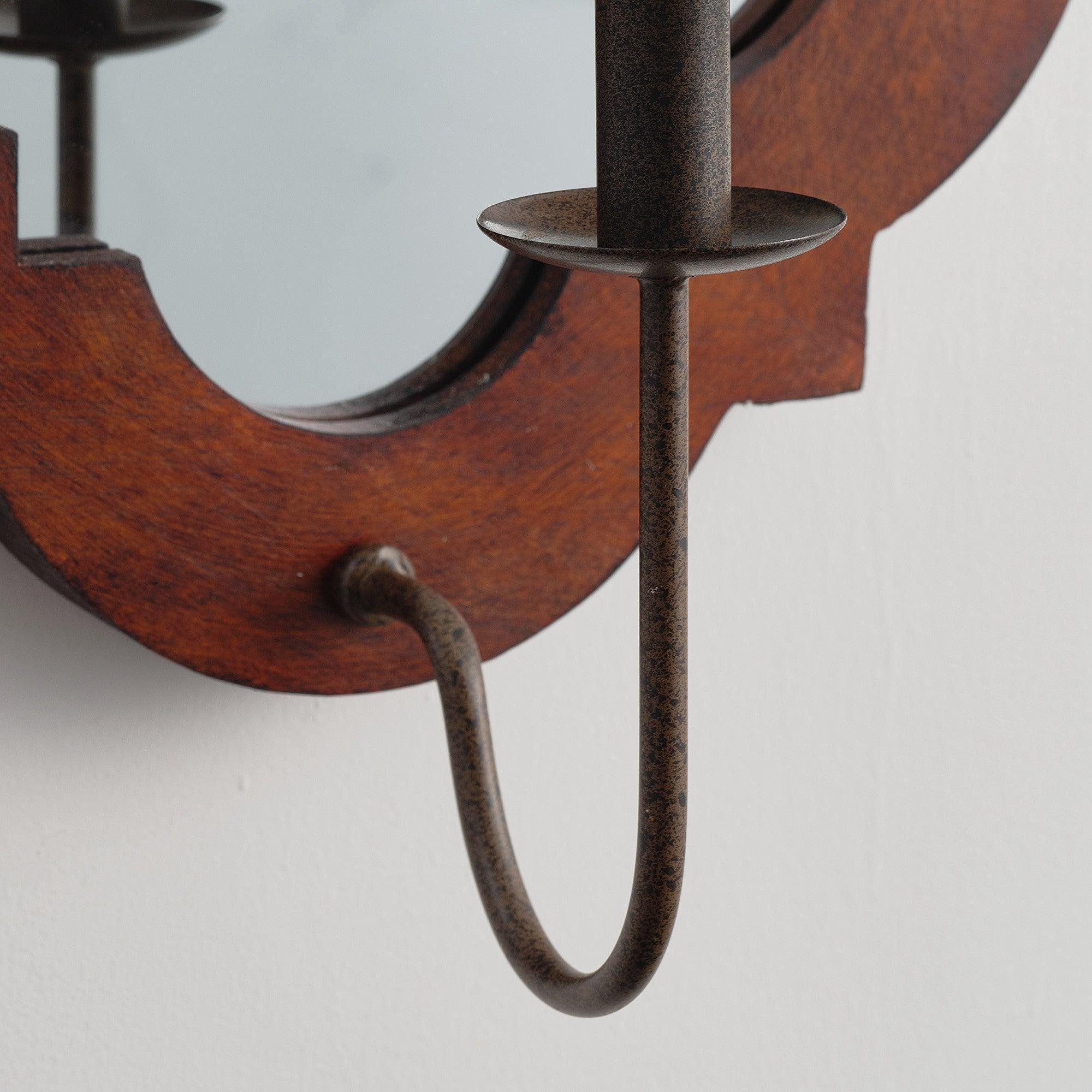 Rustic Iron Wood Wall Sconce Light - Farmhouse Style Candle Holder for Bedroom, Living Room, or Porch Decor