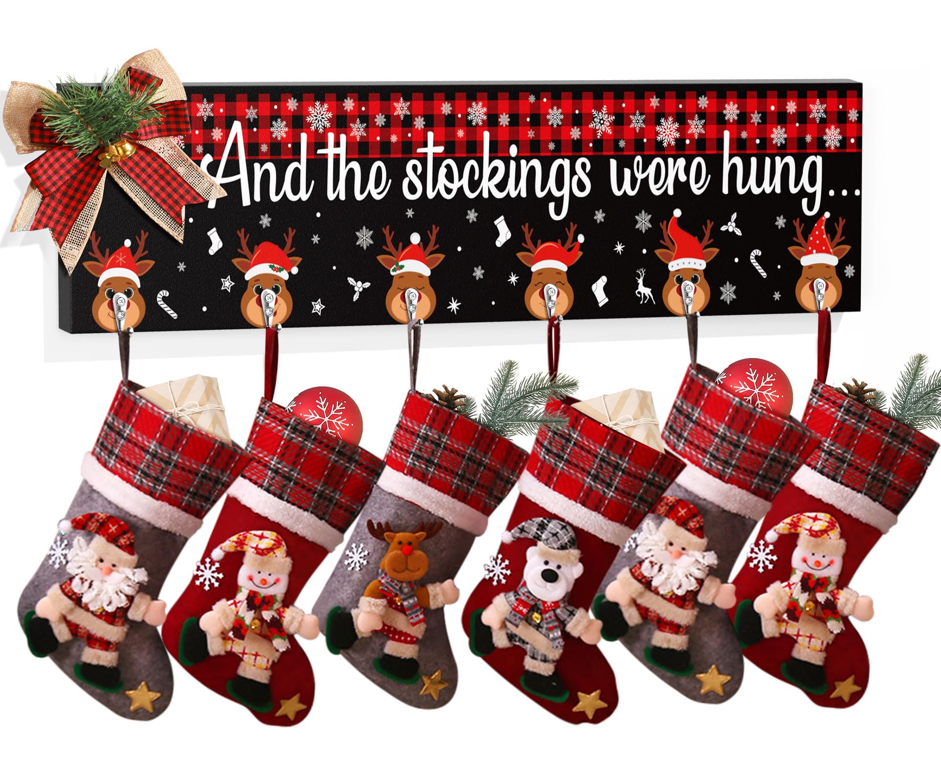 Wooden Christmas Stocking Holder for Mantel - 24.4 Inch Collapsible Fireplace Stocking Hanger with 6 Hooks - Perfect for Holiday Decor, Wall Hanging, and Festive Mantel Display - Xmas Stocking Organizer for Fireplace Decorations