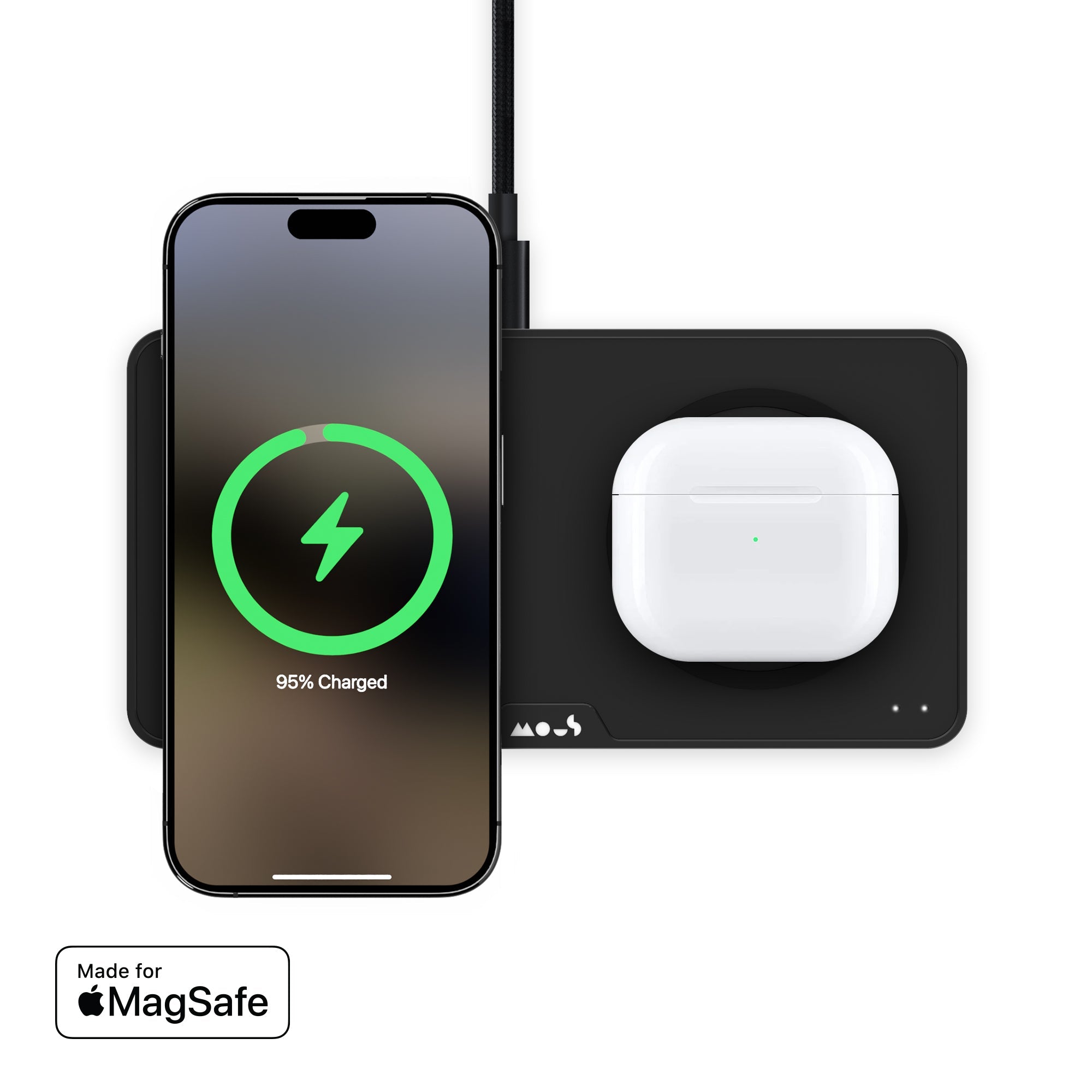 Premium Matte Black Wireless Charging Station with MagSafe® - Fast Charging for iPhone 14/13/12, AirPods & Apple Watch | Compact Multi-Device Charger for Home, Office & Travel