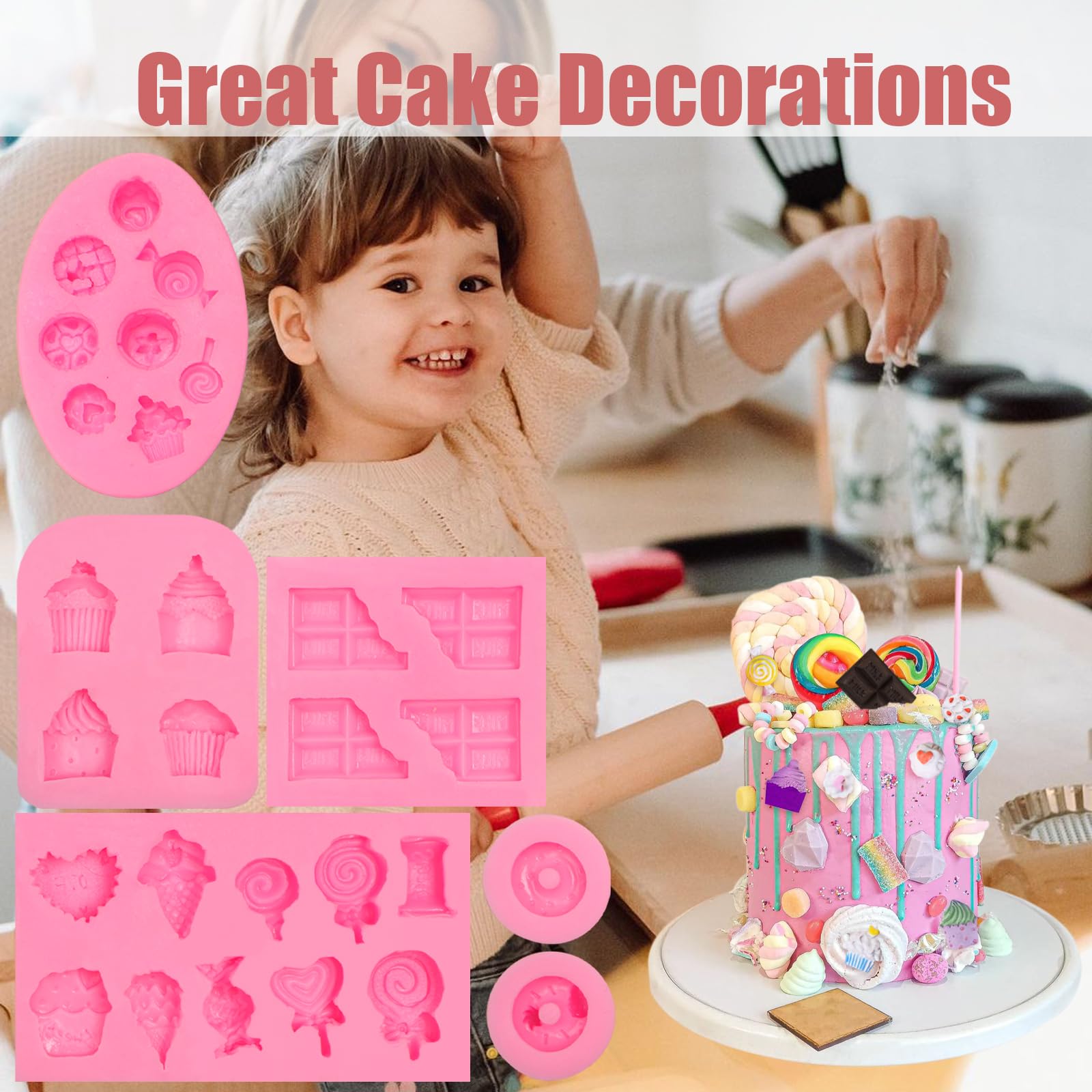 6-Piece Silicone Ice Cream Cone Molds for Chocolate, Fondant, Polymer Clay - DIY Candy, Cupcake Toppers & Cake Decorations - Perfect for Baking, Candy Making, and Crafting Projects