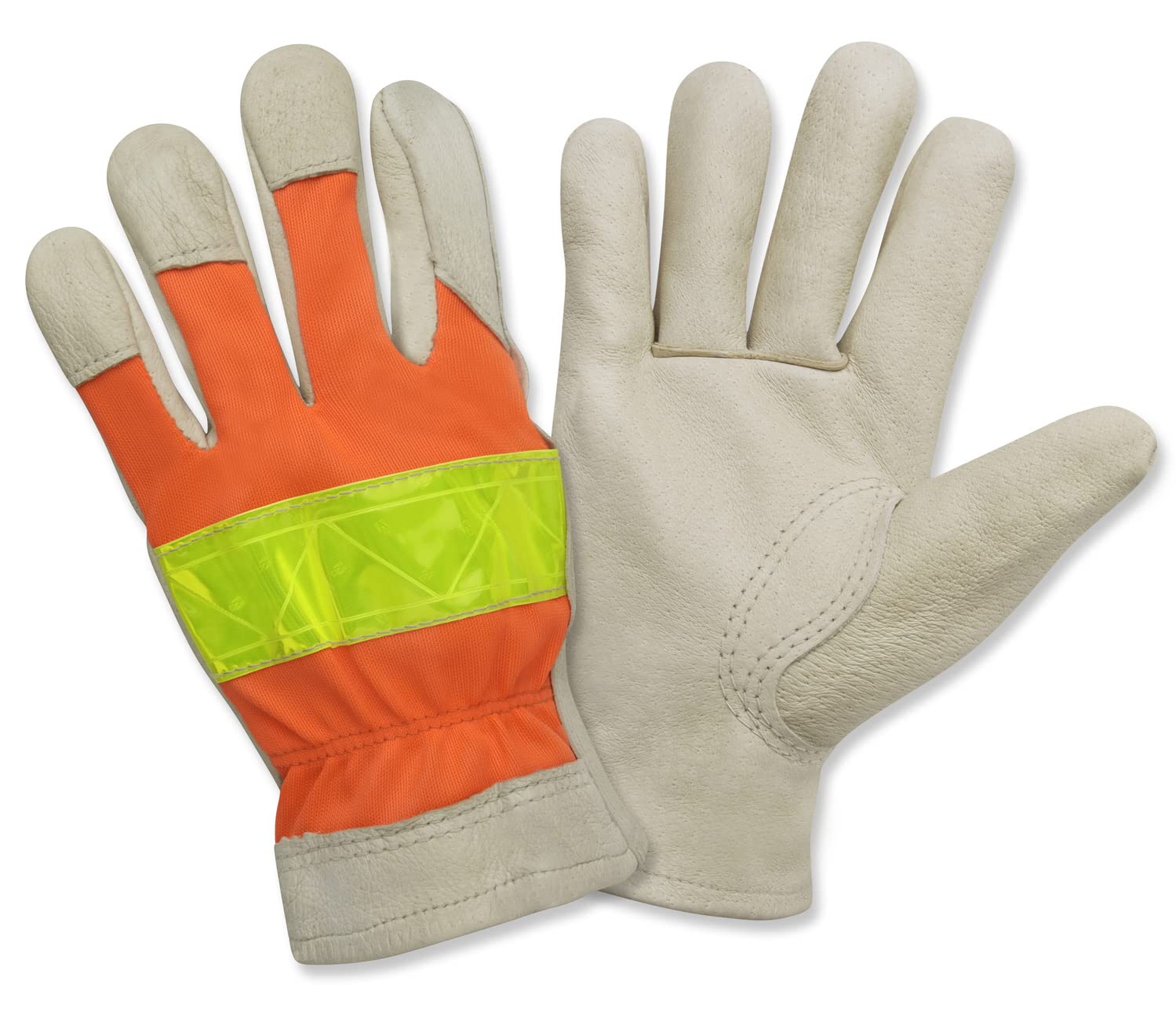 Premium Grain Pigskin Driver Gloves - Cordova F8821S, Unlined, Hi-Vis Orange Back with Lime Reflective Tape, Keystone Thumb, Small (12-Pack) – Ideal for Trucking, Construction & Nighttime Safety Work
