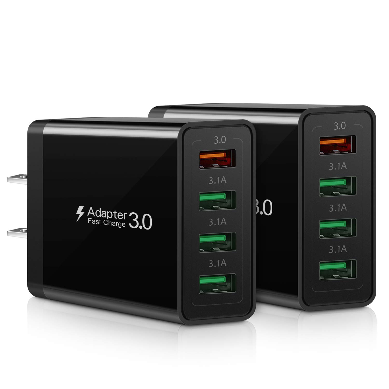 33W USB-C Wall Charger Fast Charging 4-Port QC3.0 Power Adapter - Compatible with iPhone 11/Pro Max, Galaxy S22/S10/S9/S8, Note10, G5/V40, iPad - Perfect for Home, Office & Travel Charging Needs (2-Pack)