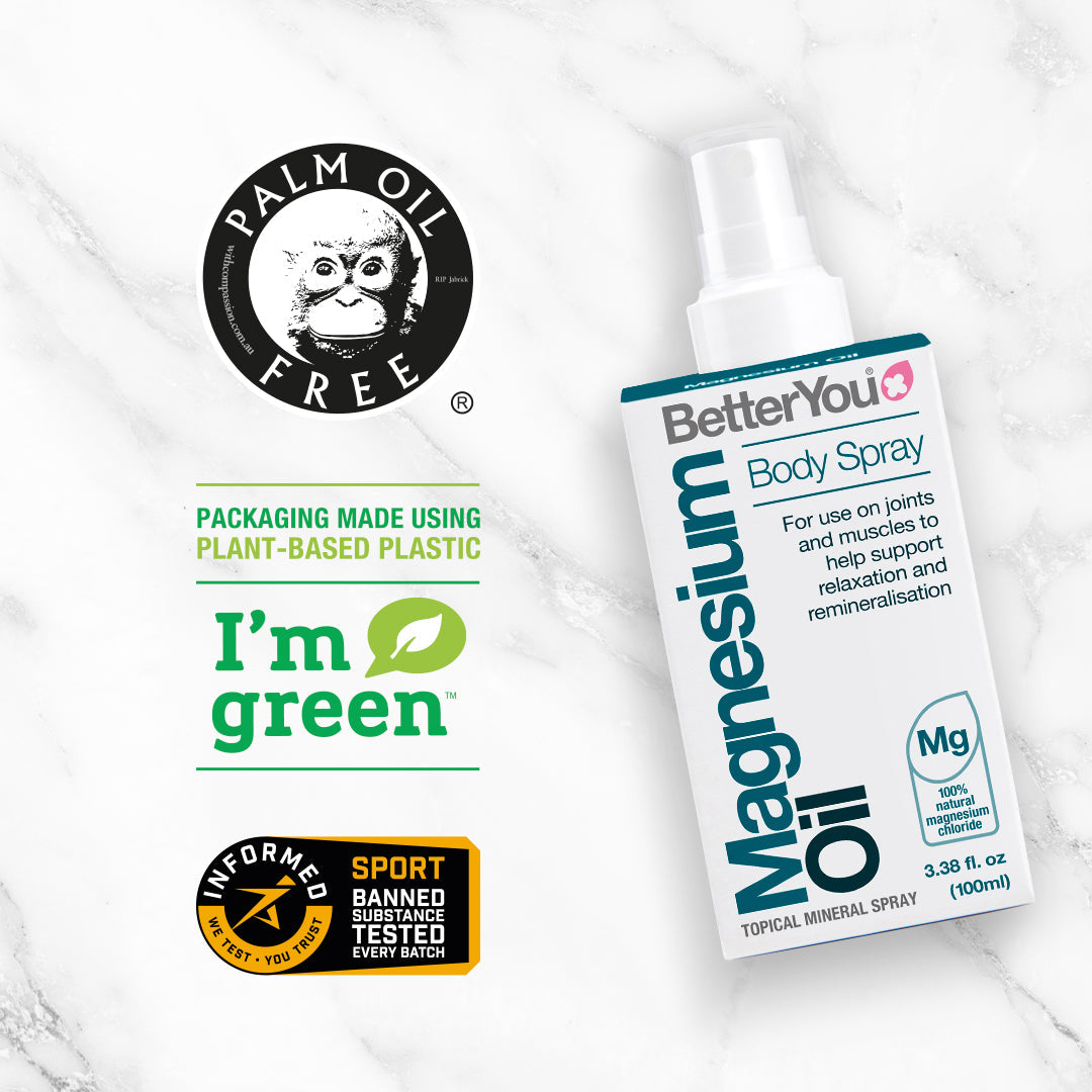 BetterYou Magnesium Oil Original Spray 100ml - Natural Muscle Recovery & Relaxation Supplement for Athletes, Sleep Support & Stress Relief - Perfect for Post-Workout Recovery & Nighttime Relaxation