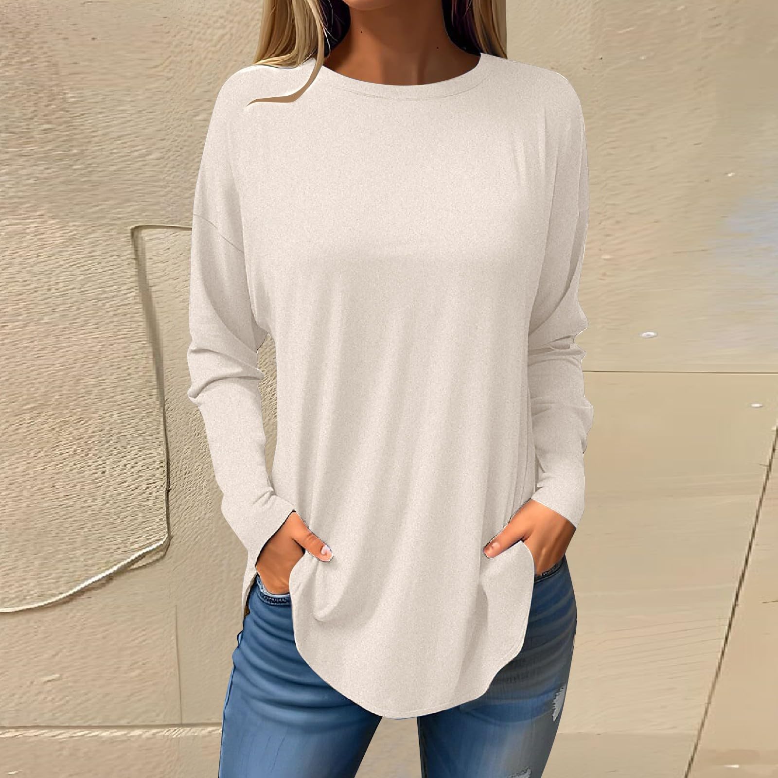 Trendy Plus Size Women's Long Sleeve Crewneck T-Shirt - Loose Fit Casual Blouse for Vacation & Going Out - Comfortable Ladies Top for Everyday Wear, Office & Weekend Outings