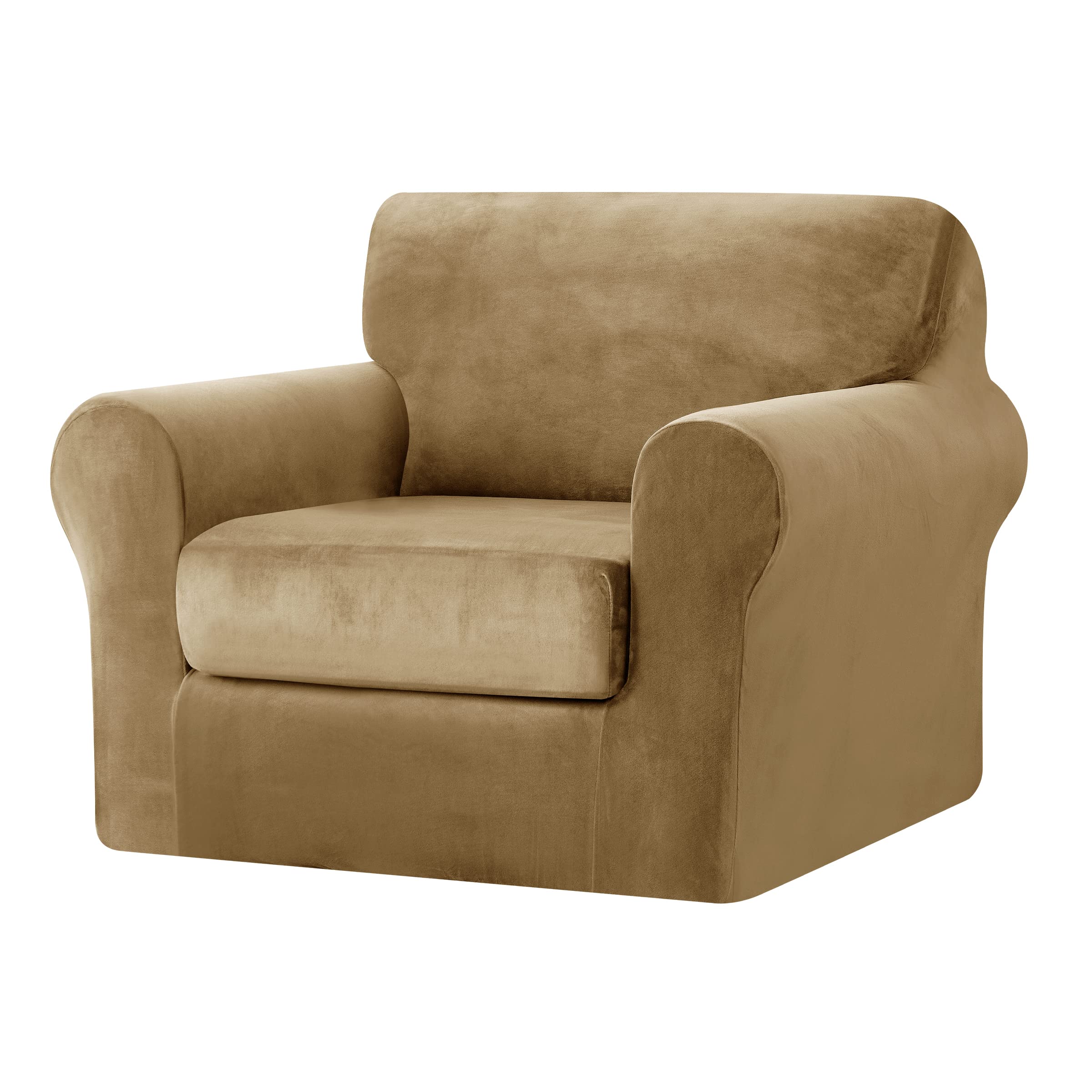 SUBRTEX Velvet Plush Sofa Slipcover - High Stretch Couch Cover with Separate Cushion Covers, Loveseat Protector, Machine Washable (Sand, Small) - Perfect for Living Room, Apartment & Pet-Friendly Furniture Protection