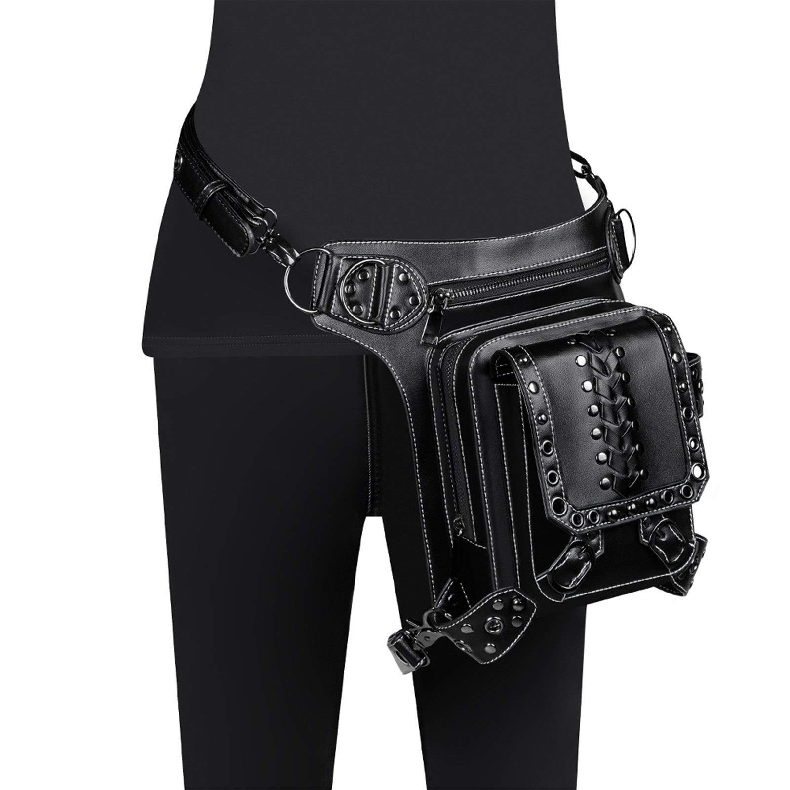 ZHOUSILIN Punk Style Unisex PU Leather Belt Bag - Fashionable Shoulder Messenger Bag for Men & Women - Durable Outdoor Riding Waist Pack for Travel, Hiking & Daily Use (Black)