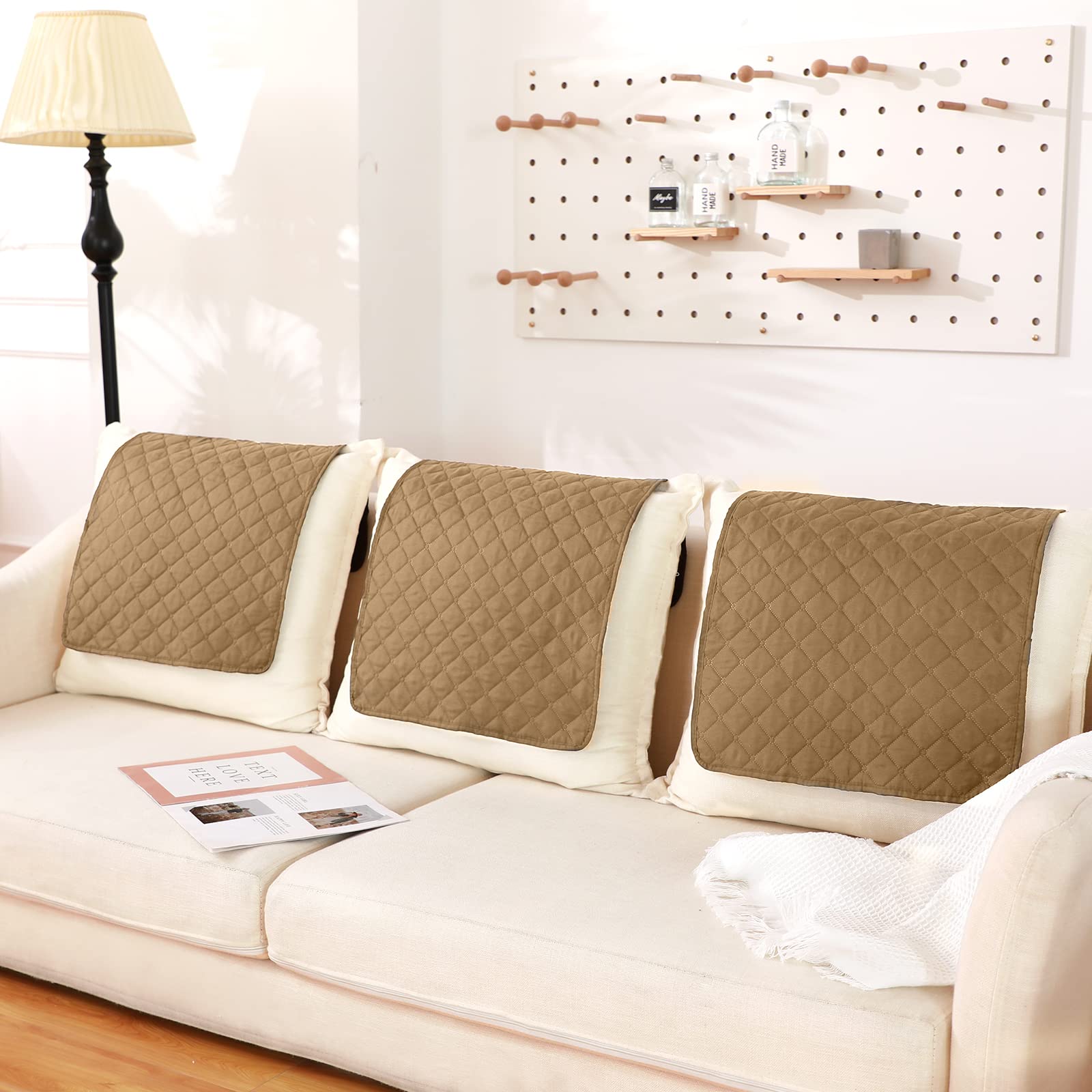 Moukeren 3-Piece Recliner Headrest Protector Cover for Sofa Chair - Soft Furniture Protector (Coffee Brown) - Perfect for Living Room, Home Theater & Office Seating Protection