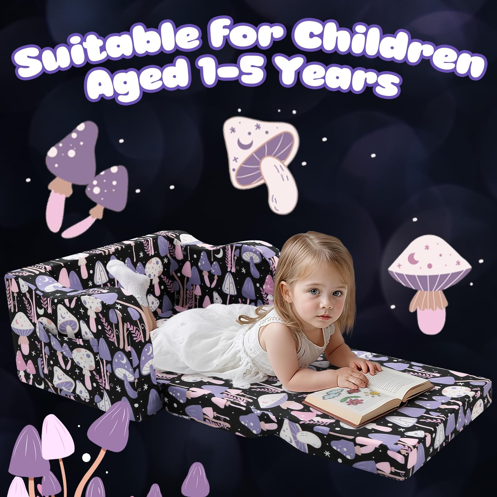 Foldable Kids Sofa Chair - 2-in-1 Convertible Toddler Couch & Bed for Boys & Girls Ages 1-3 | Soft Playroom Furniture for Reading, Napping & Playtime | Space-Saving Fold Out Design for Small Rooms