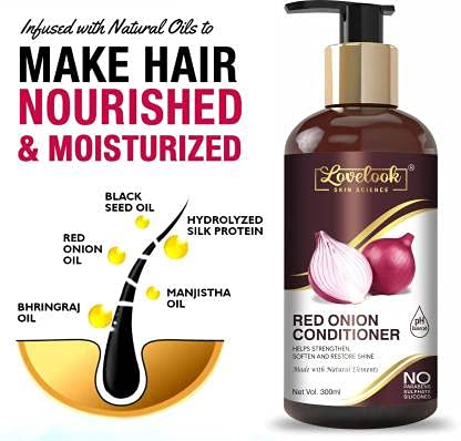 Lovelook Red Onion Black Seed Oil Hair Conditioner - Natural Deep Conditioning Treatment for Hair Growth, Strengthening & Shine - 300ml for Men & Women - Perfect for Damaged, Dry & Frizzy Hair Care Routine