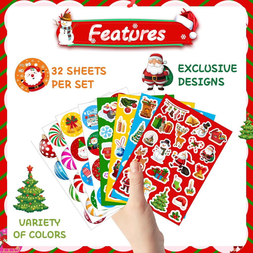 IMISHM 500 Pcs Christmas Stickers for Kids - Cute Holiday Stickers for Crafts, Cards, Boxes & Envelopes - Perfect for DIY Projects, Scrapbooking & Gift Wrapping
