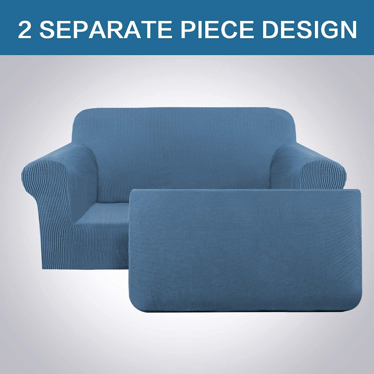 H.VERSAILTEX Stretch Loveseat Cover Sofa Slipcover - Plaid Pattern Furniture Protector, Dusty Blue | Removable & Washable | Perfect for Living Room, Apartment, Dorm Decor