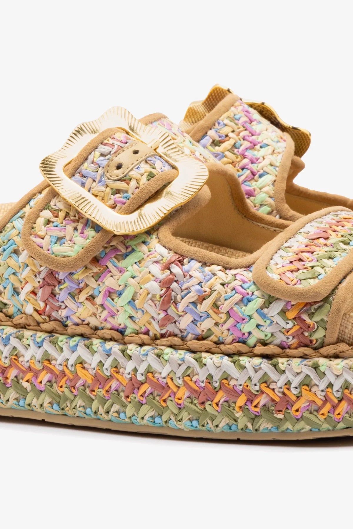 Bohemian Maui Slide-In Tapestry with Rainbow Raffia & Beige Trimming - Perfect for Beach Weddings, Boho Bedroom Decor & Festival Backdrops