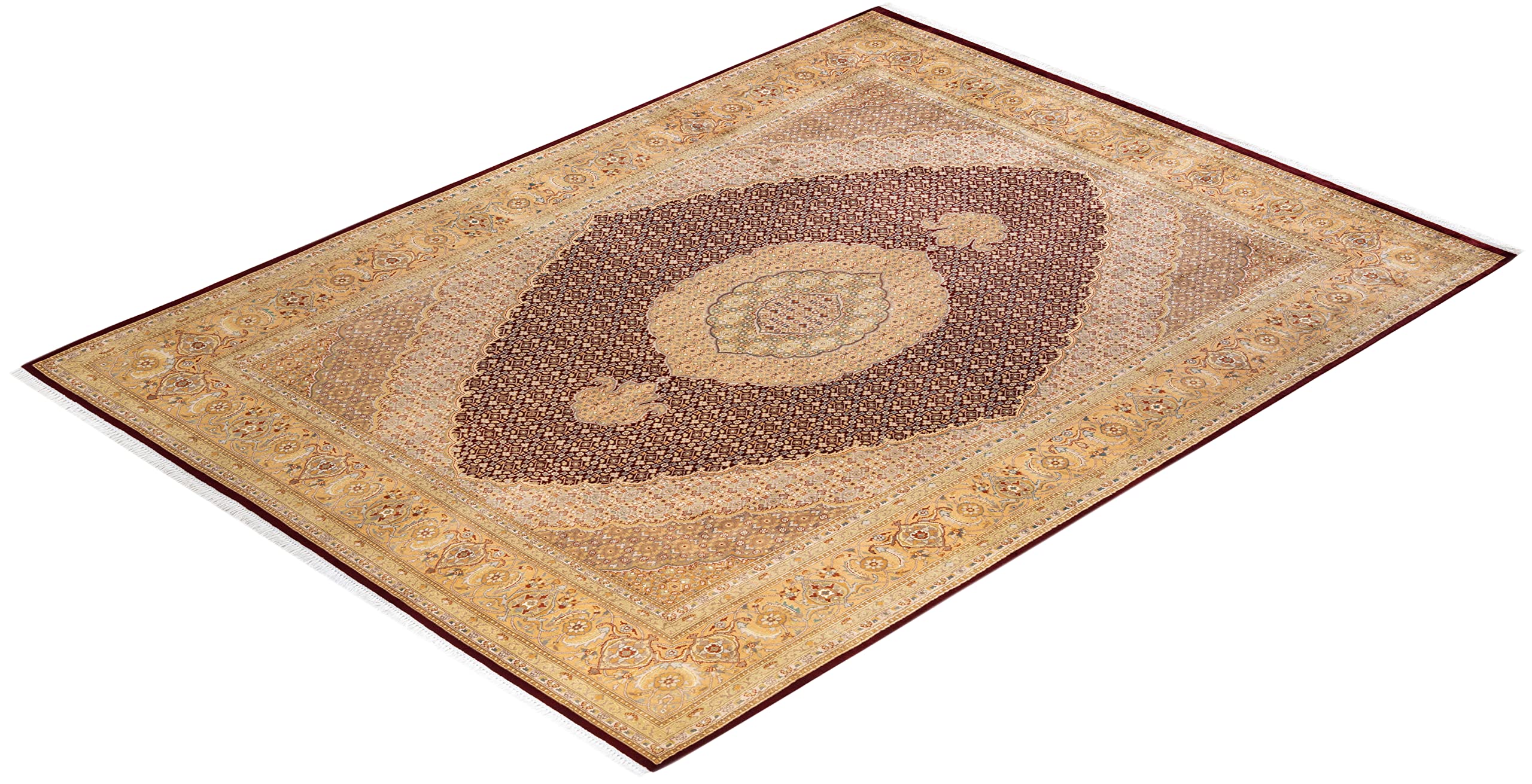 Handmade Wool Traditional Tribal Mogul Red 8x10 Area Rug - One of a Kind Hand-Knotted Solo Rugs for Living Room, Bedroom & Home Decor