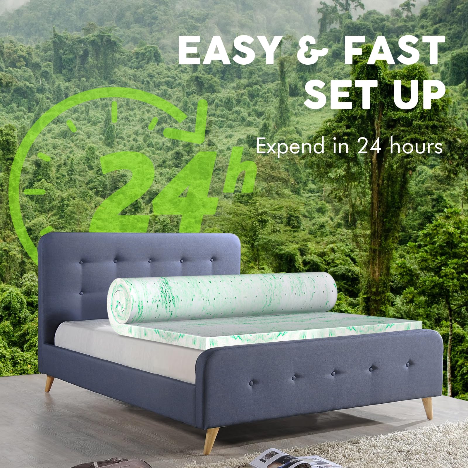 BedsPick 2 Inch Green Tea Memory Foam Mattress Topper Twin Size - Gel Infused Cooling Bed Topper for Twin Beds, Sleeper Sofas, RVs & Campers - CertiPUR-US Certified for Comfort & Support - Perfect for Hot Sleepers & Pressure Relief