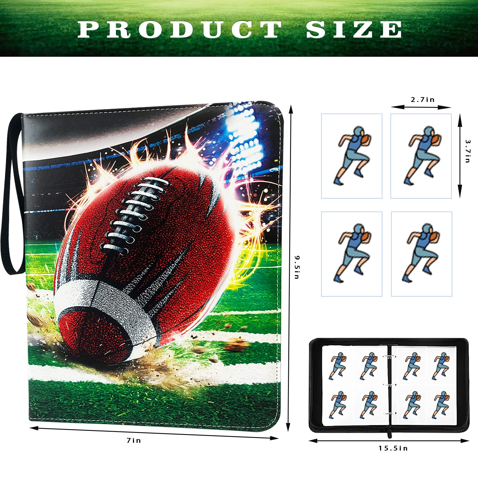 400 Pocket Football Trading Card Binder - 4-Pocket Collector Album with 50 Removable Sleeves | Sports Card Storage Organizer for Football, Baseball, Basketball & TCG Cards | Perfect for Collectors, Tournaments & Display