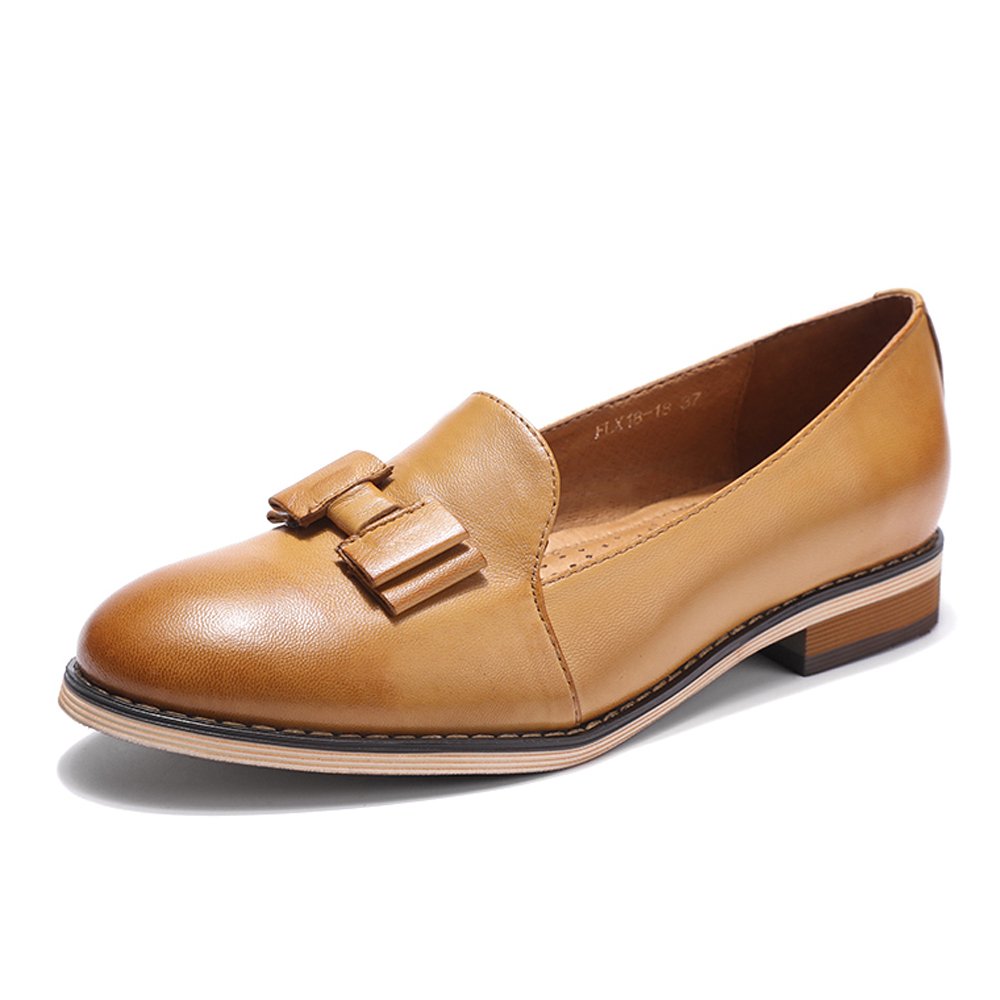 Women's Leather Bow Penny Loafers - Business Casual Slip-On Flats for Office & Work | Comfortable Ladies Shoes for Professional & Everyday Wear