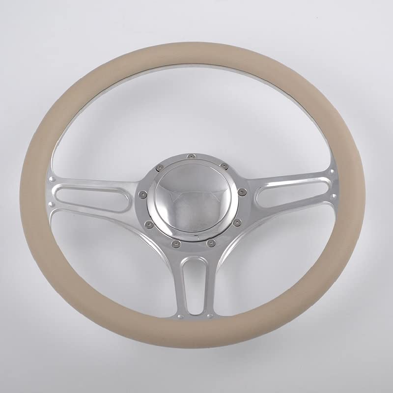 Flashpower 14 Inch Billet Aluminum Half Wrap Steering Wheel - 9 Bolt Design with 2 Inch Dish & Horn Button (Tan) - Perfect for Off-Road Trucks, Jeeps & Custom Car Builds