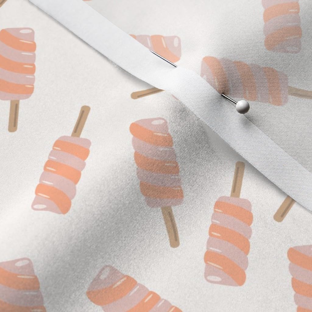Boho Ice Cream Print Satin Fabric - White Bohemian Printed Fat Quarter for Sewing, Apparel, Lining, Fashion, Blankets & Home Decor | Perfect for Spring & Summer DIY Projects