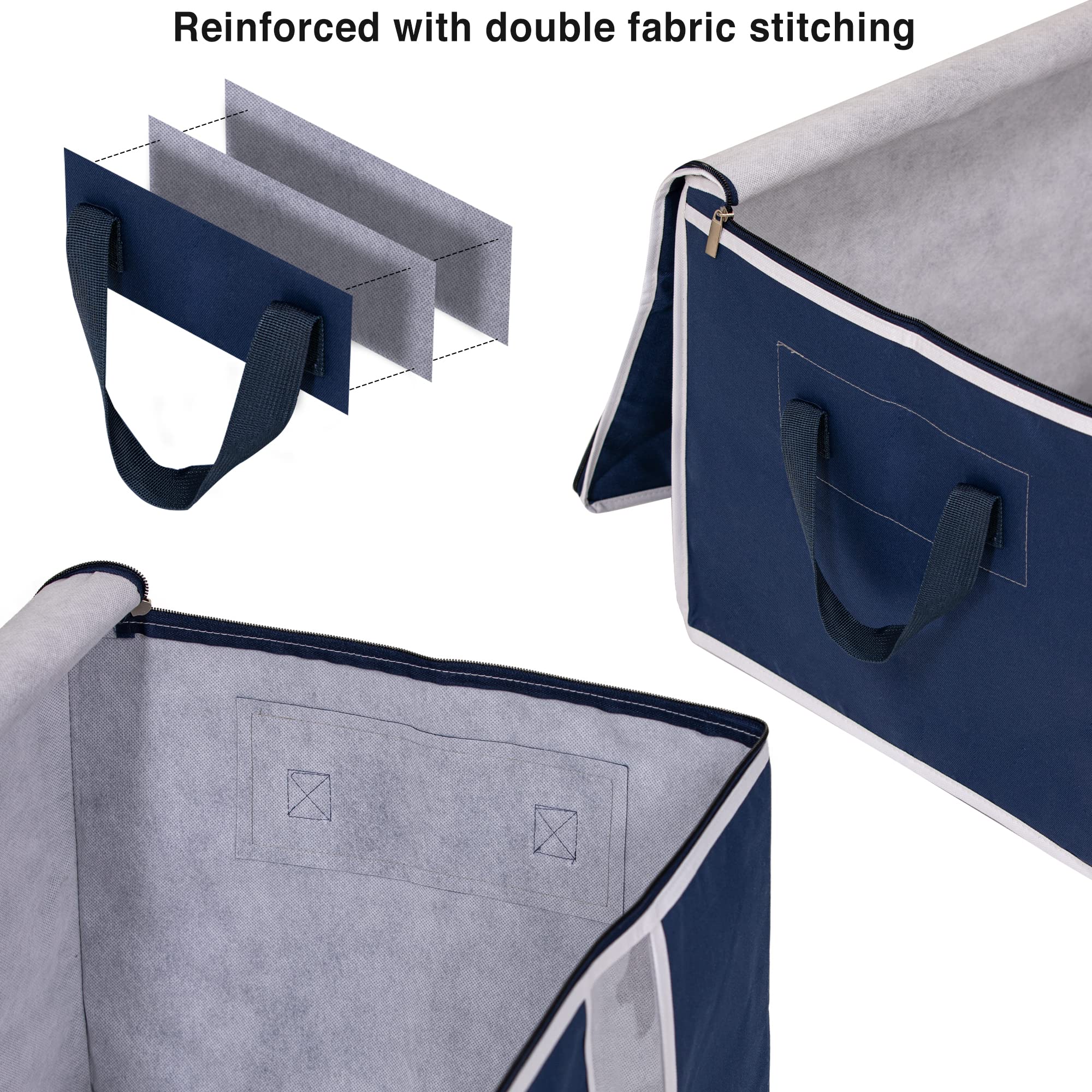 Vacuum Storage Bags for Clothes, Blankets, Comforters & Bedding - Space Saving Organizer with Clear Window & Zipper Closure - Stackable 3 Pack Blue - Perfect for Seasonal Storage & Travel Packing