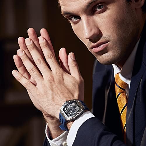 Luxury Men's Watch - 50M Waterproof Japanese Quartz Movement, Tonneau Stainless Steel Case, Sapphire Glass with Chronograph & Date Function - Cool Unique Fashion Gift for Men - Perfect for Business, Formal Events & Everyday Wear