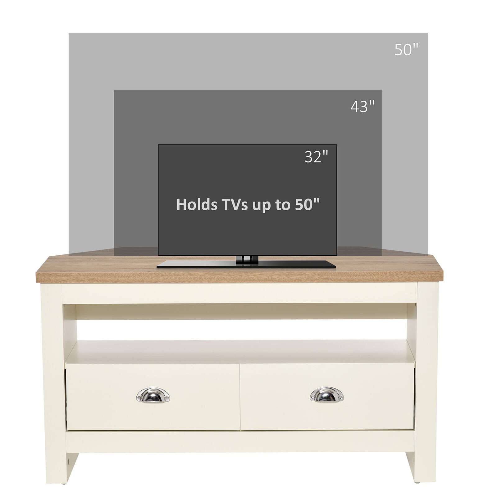 Modern TV Stand Cabinet Corner Unit for 50 Inch TVs - Sturdy Durable Design with Storage Drawers & Shelves - Perfect for Living Room, Bedroom, or Home Theater Setup