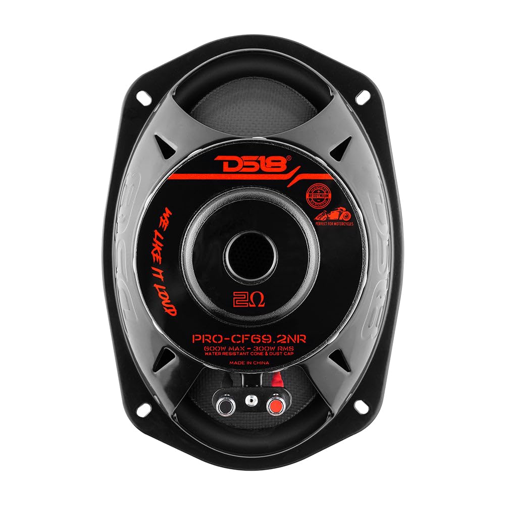 DS18 PRO-CF69.2NR 6x9 Inch Waterproof Car Speakers - 600W 2-Ohm Mid-Bass Carbon Fiber Cone with Neodymium Magnet - High Performance Audio for Motorcycles, ATVs, Boats & Off-Road Vehicles (Single Speaker)
